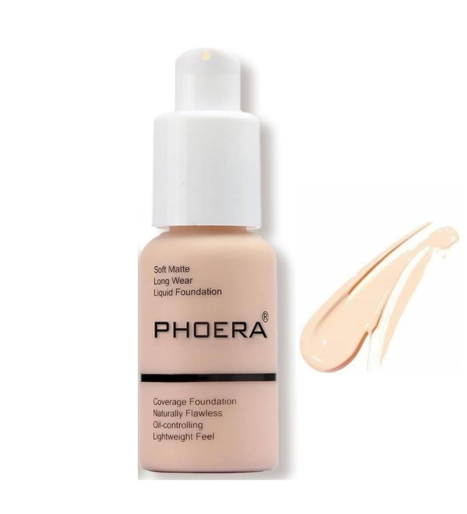 Phooera Fulll Coverage Liquid foundation Matte Finish Concealer Long wear 24hrs Oil Controlling Naturally Flawless Lightweigt Feel Buildable (101 PORCELAIN) - Buy Online on SooperMarket.com