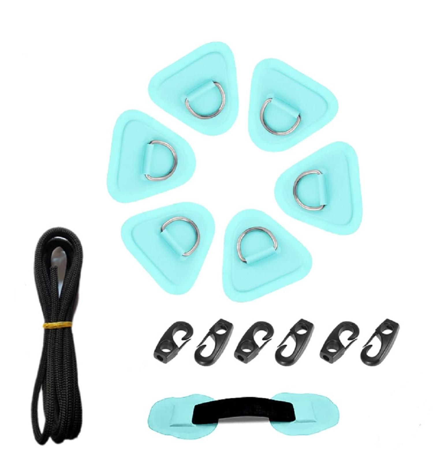 Stainless Steel D Ring Patch for Inflatable Boat Kayak Dinghy SUP | Elastic Shock Rope & Hooks | Stand Up Paddle Board Accessories - Cyan - Buy Online on SooperMarket.com