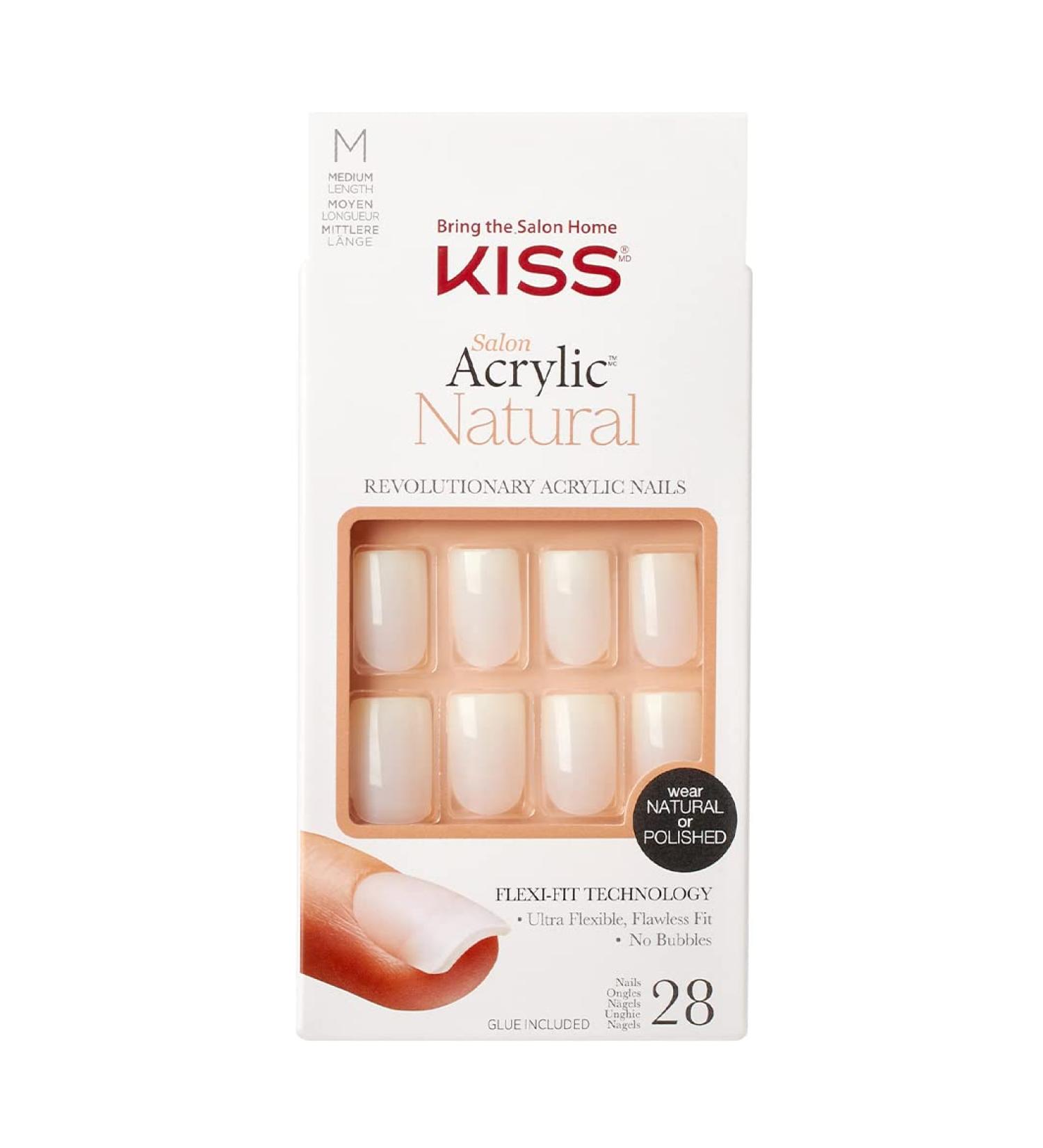 KISS Salon Acrylic Natural Nails Euphoria Medium Length Kit | DIY Manicure Set with Pink Gel Nail Glue | 28 Nails, Mini File, Manicure Stick | Ultra-Smooth Finish - Buy Online on SooperMarket.com
