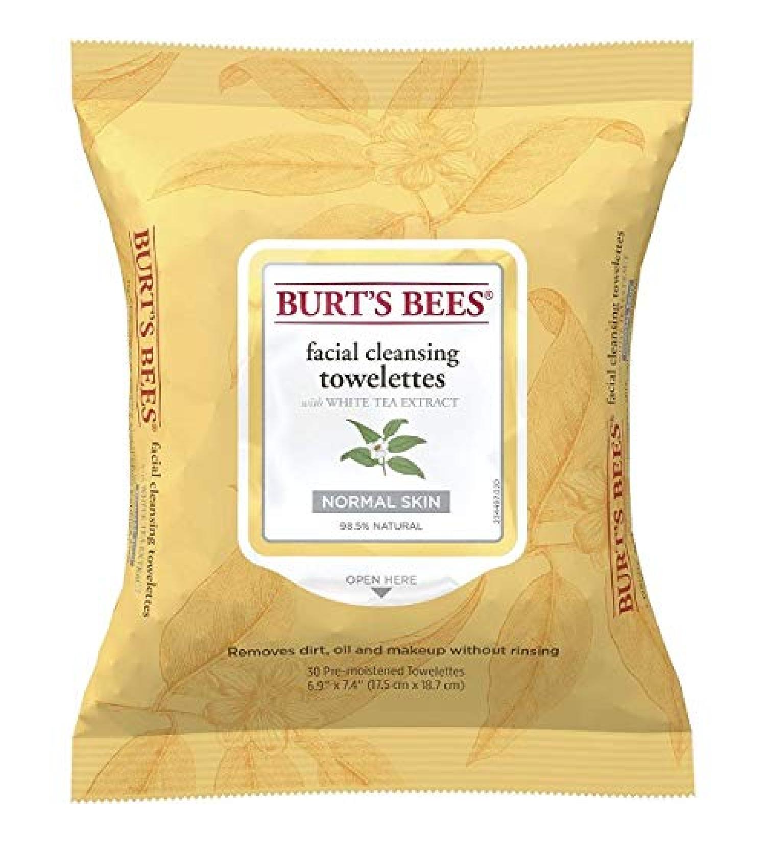Burt's Bees Sensitive Facial Cleansing Towelettes with White Tea Extract - 30 Count (Pack of 2)
