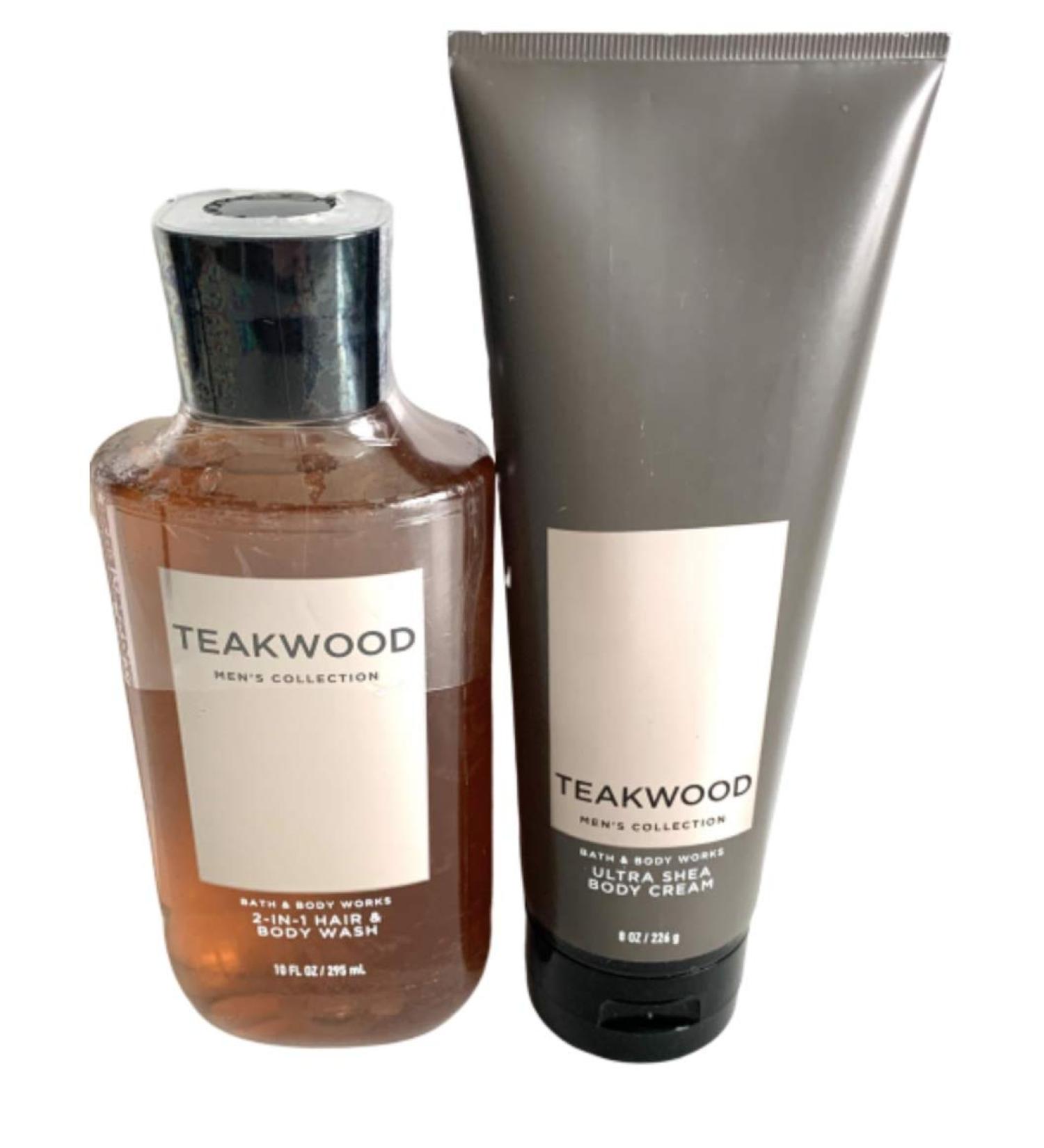Bath and Body Works Teakwood Men's Collection Ultra Shea Body Cream and 2 in 1 Hair and Body Wash (2 Pack Bundle)