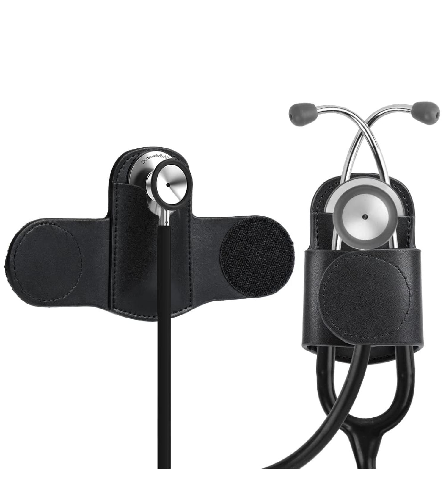 Leather Stethoscope Holder Hip Clip - Black Holster with Inner Pocket & Velcro for Doctors Nurses EMTs | Buy Online - Buy Online on SooperMarket.com
