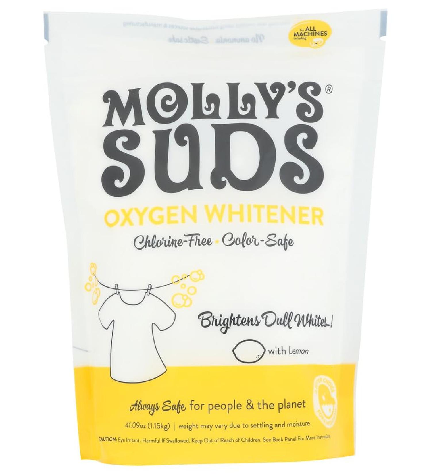 Molly's Suds Oxygen Whitener Chlorine-Free Color Safe Brightens Dull Whites with Lemon 41.09 Ounce (Pack of 6)