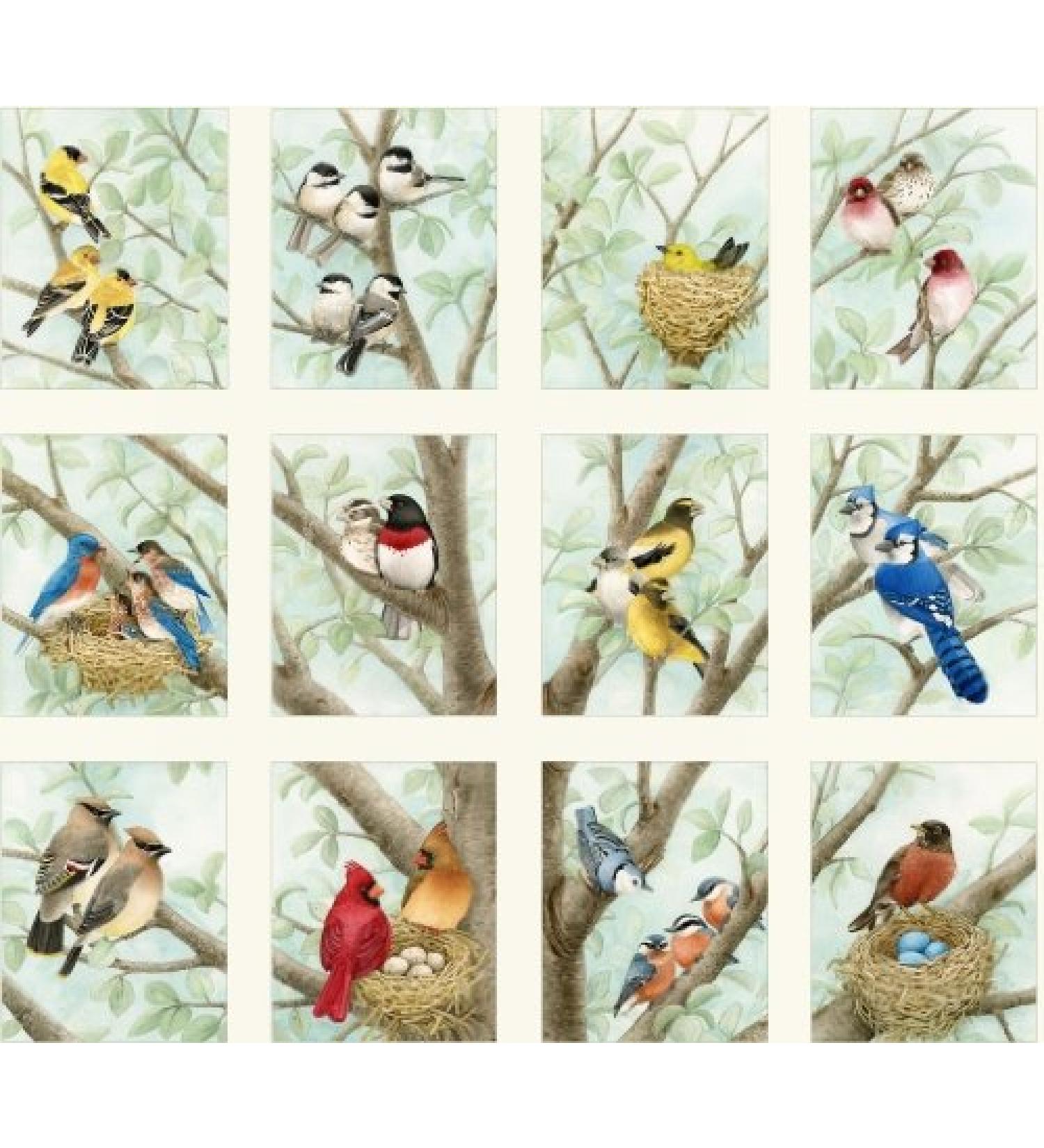 Beautiful Birds 23-inch Panel from Elizabeth's Studios, Realistic Illustrations by Tracey Lizotte