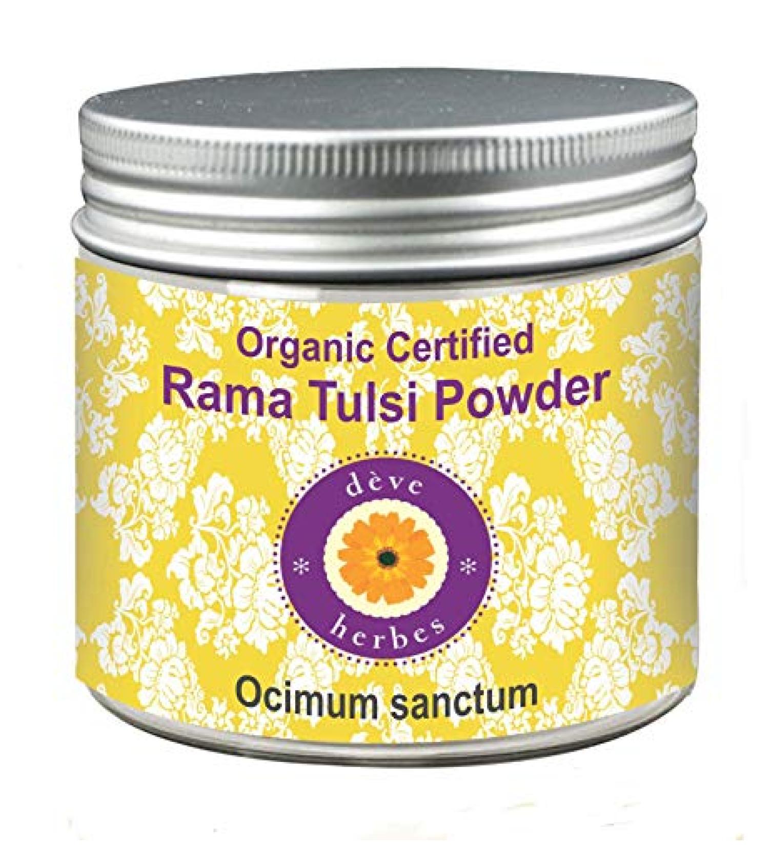 Deve Herbes Pure Rama Tulsi Powder (Ocimum sanctum) Natural Therapeutic Grade - 200gm (7.05 oz) - Buy Online on SooperMarket.com
