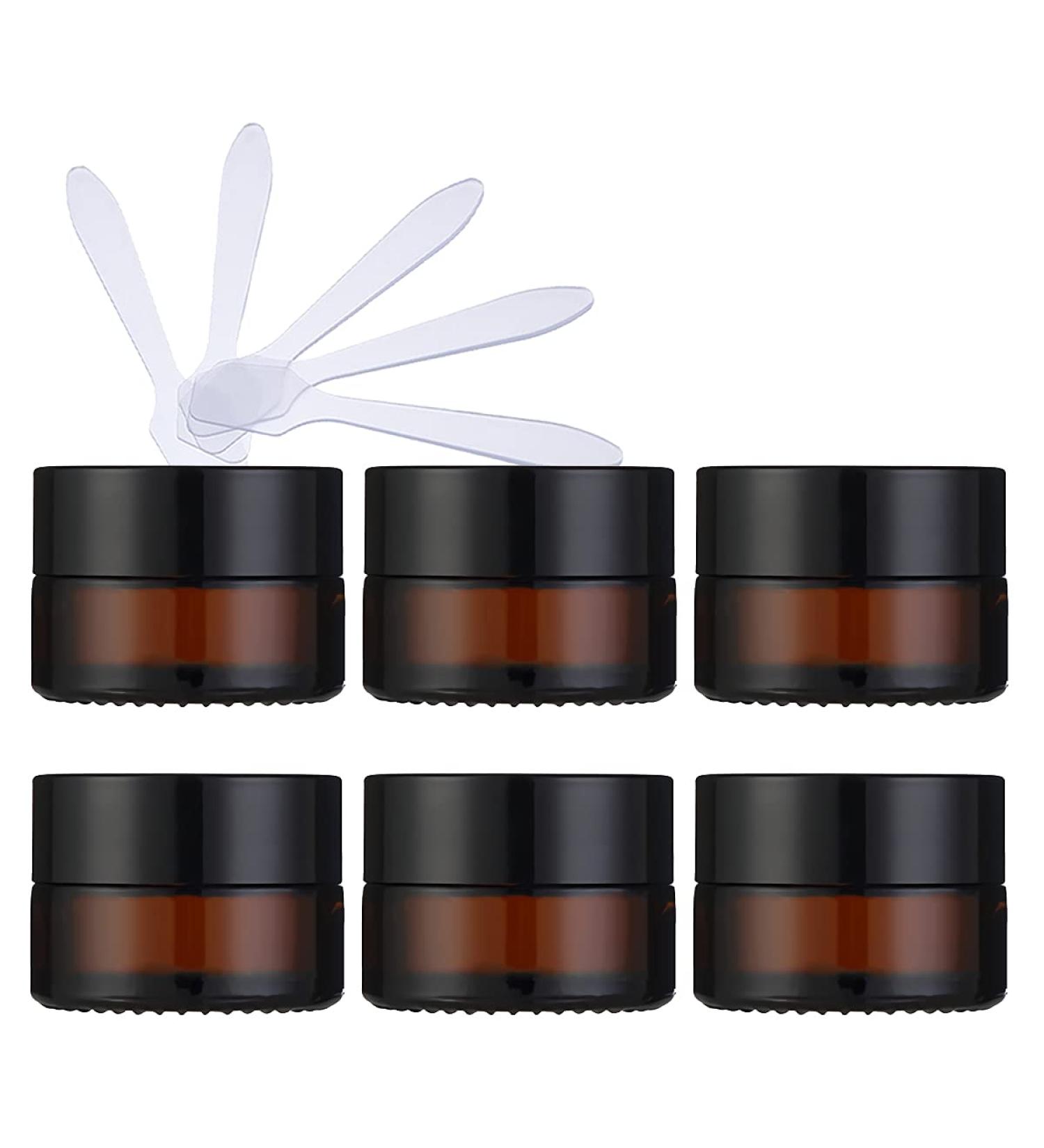 Zeoabsy 6-Piece Brown Glass Cream Box Set (5ml) with Screw Lid & Spatulas - Perfect for Cosmetics & Ointments - International Shipping Available - Buy Online on SooperMarket.com
