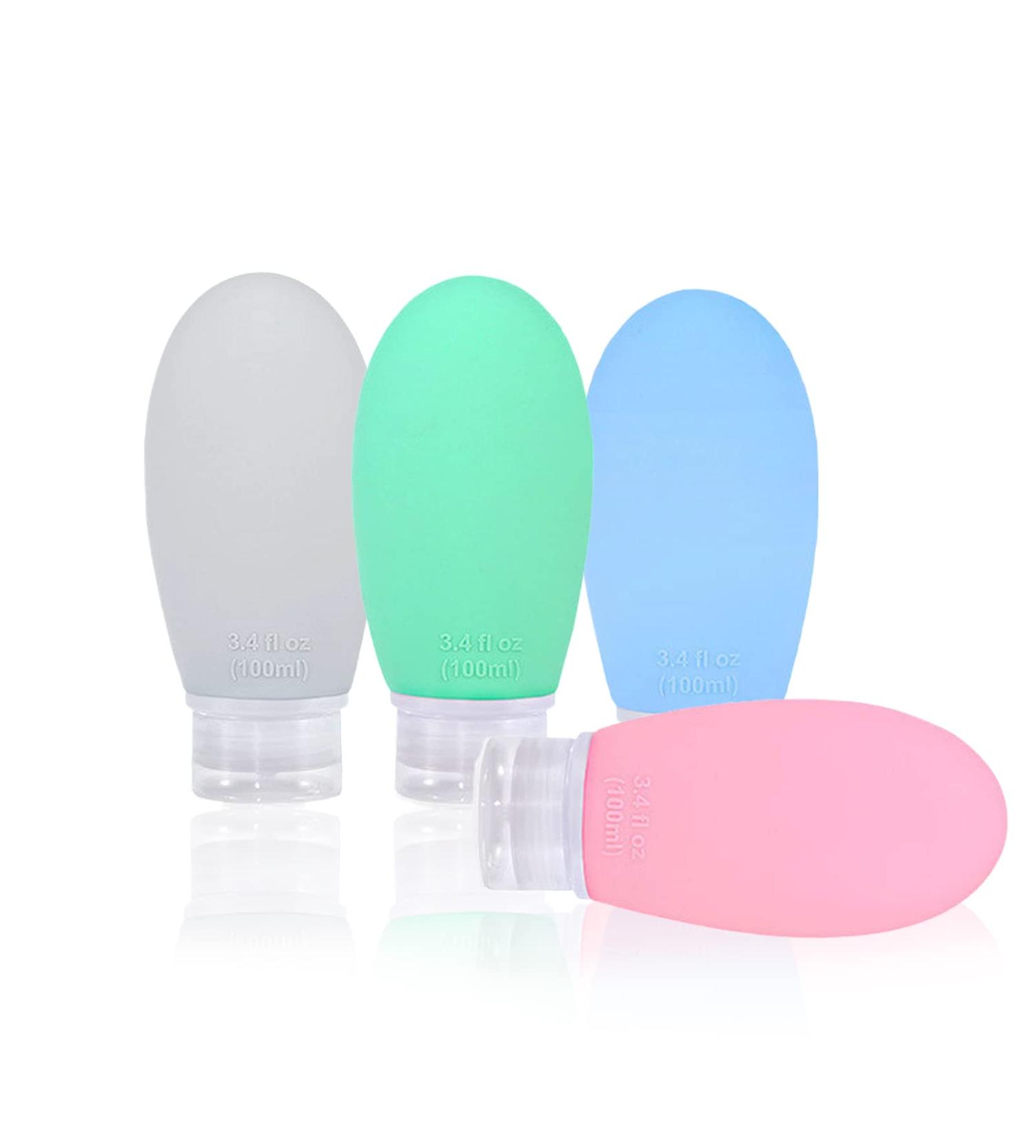 4PC Silicone Travel Bottles 100ml Refillable Portable Containers for Toiletries & Shampoo - Perfect for Travel - Buy Online on SooperMarket.com