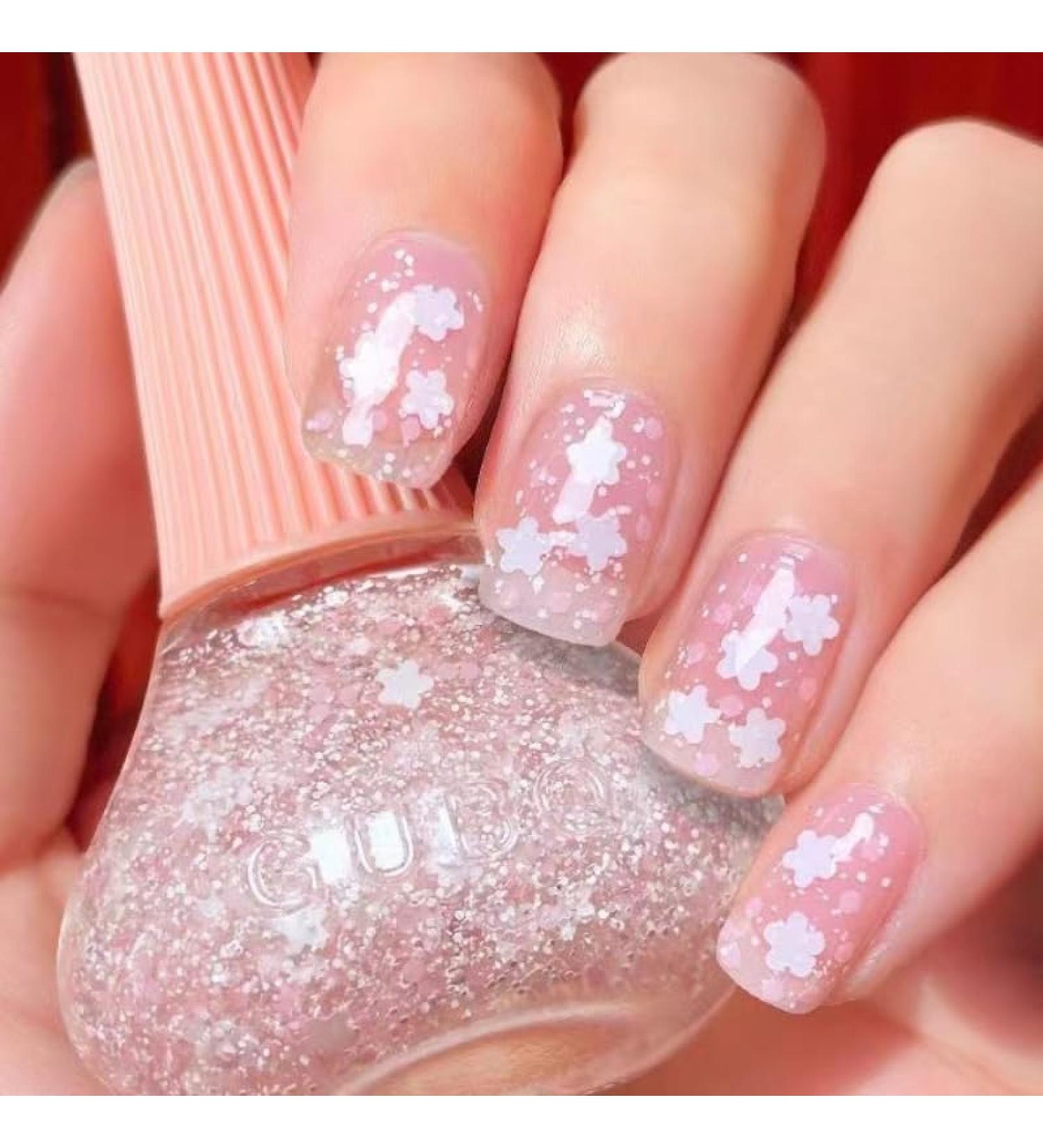 Glitter Nail Polish - Flash Shinny Nail Varnish - Quick Drying & Long Lasting Nail Polish - No Need Baking & Easy to Apply Nail Polish for Women (33CherryBlossomFairy)