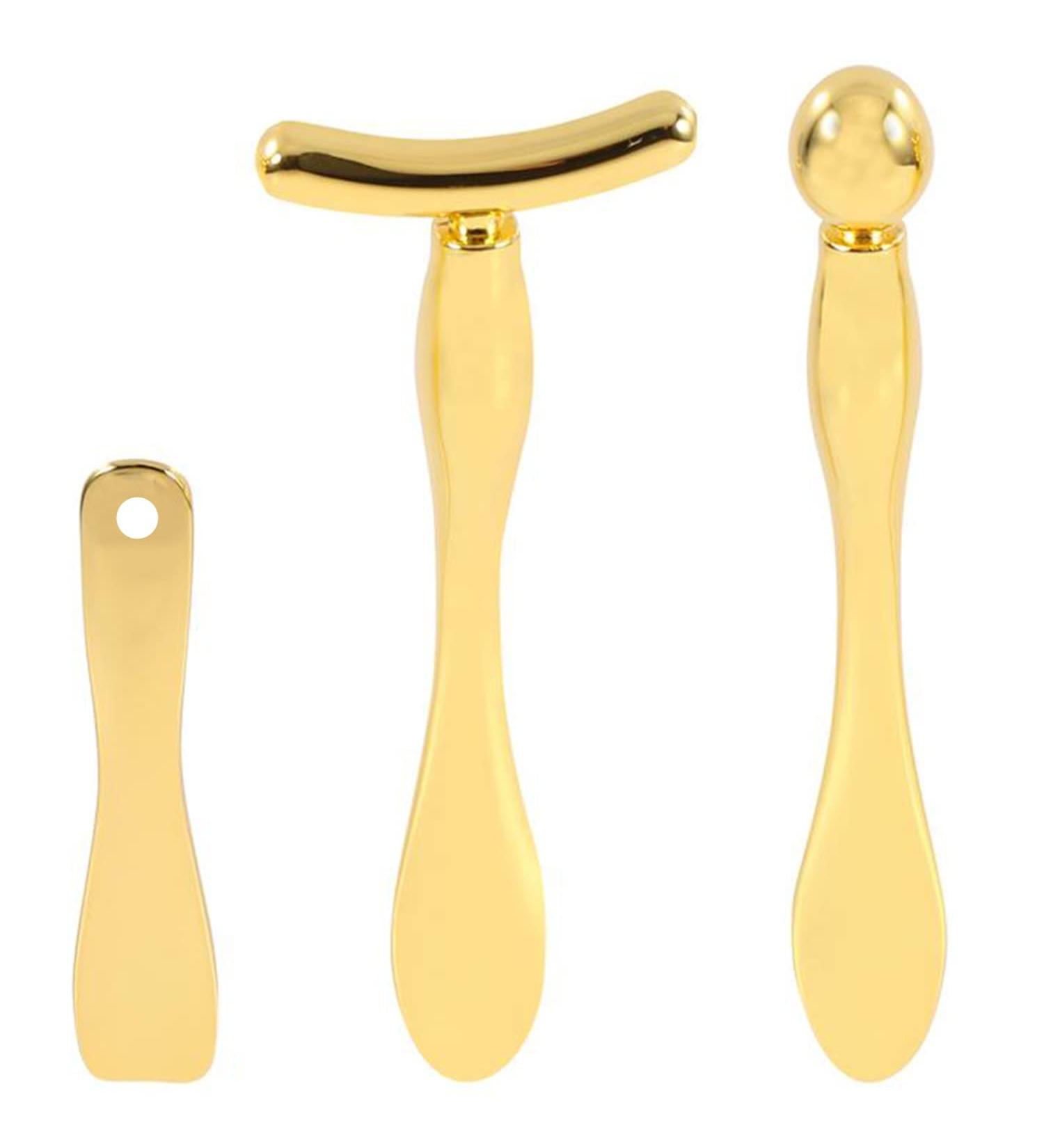 Metal Eye Cream Applicator Stick and Mini Spoon Spatula Set - Zinc Alloy Makeup Tool for Facial Massage and Cream Application (Gold) - Buy Online on SooperMarket.com