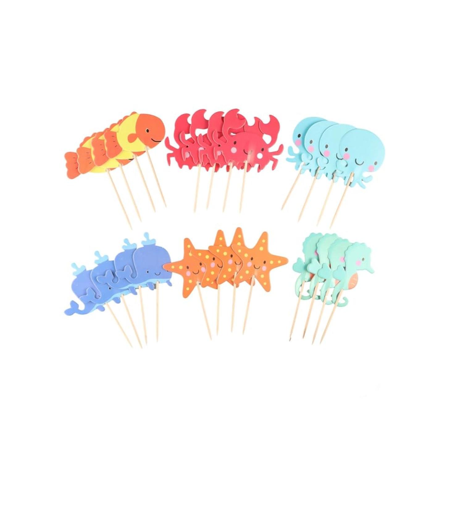 Vctitil 24pcs/Set Ocean Animal Cupcake Toppers Under The Sea Party Cake Flags Baby Shower Birthday Party Cake Decorations - Buy Online on SooperMarket.com