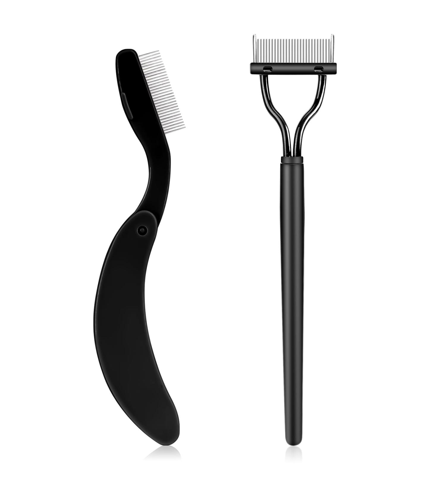 2pcs Eyelash Combs & Separator Tool - Metal Lash Comb for Individual Lashes & Extensions - Foldable Black Mascara Separator - Buy Online on SooperMarket.com