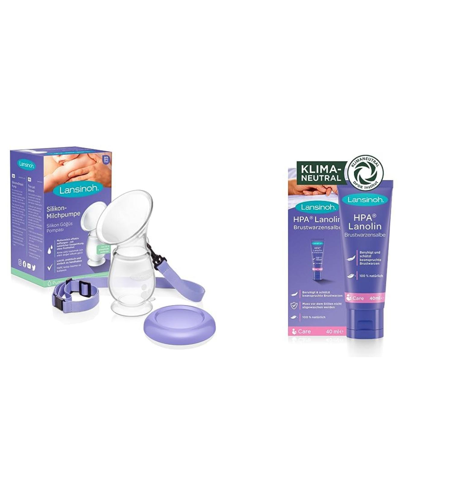 Lansinoh Silicone Milk Pump & Breast Milk Frowner Bundle with 40ml HPA Lanolin Nipple Ointment - 100% Natural & Climate-Neutral for Soothing Stressed Nipples - International Shipping Available - Buy Online on SooperMarket.com