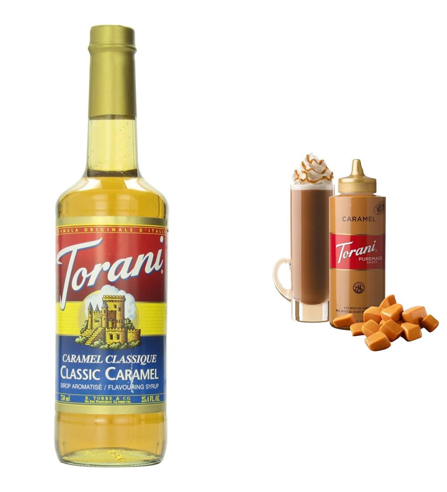 Torani Classic Caramel Syrup 750 milliliters & Caramel Squeeze Sauce 16.5 Fluid Ounce Caramel Syrup + Squeeze Sauce 750 ml (Pack of 1) - Buy Online on SooperMarket.com