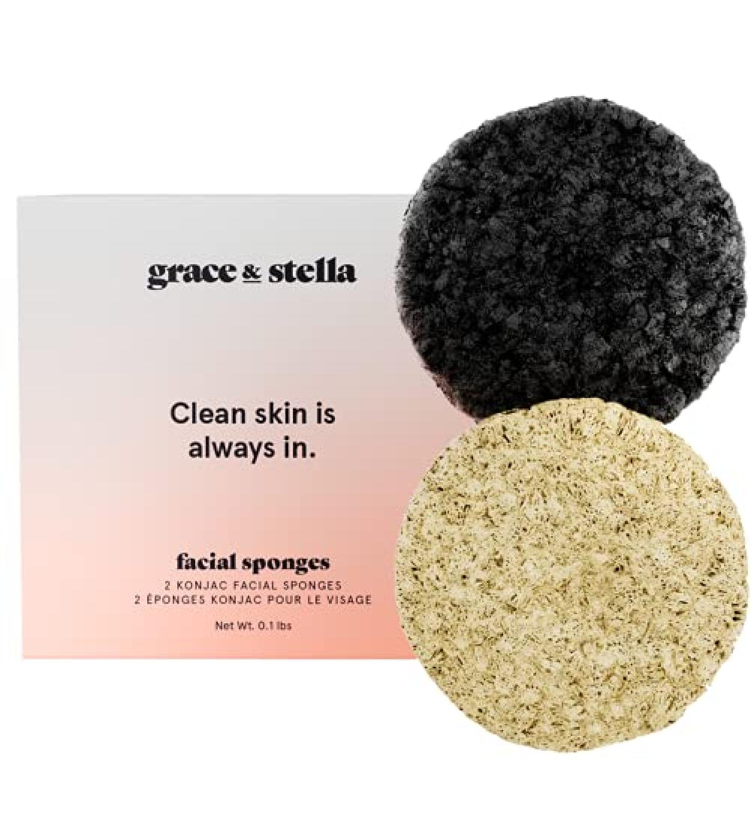 Grace & Stella Konjac Facial Sponges with Activated Bamboo Charcoal - Vegan Exfoliating Face Sponge for Men & Women - Makeup Removal and Dead Skin Exfoliation - Buy Online on SooperMarket.com