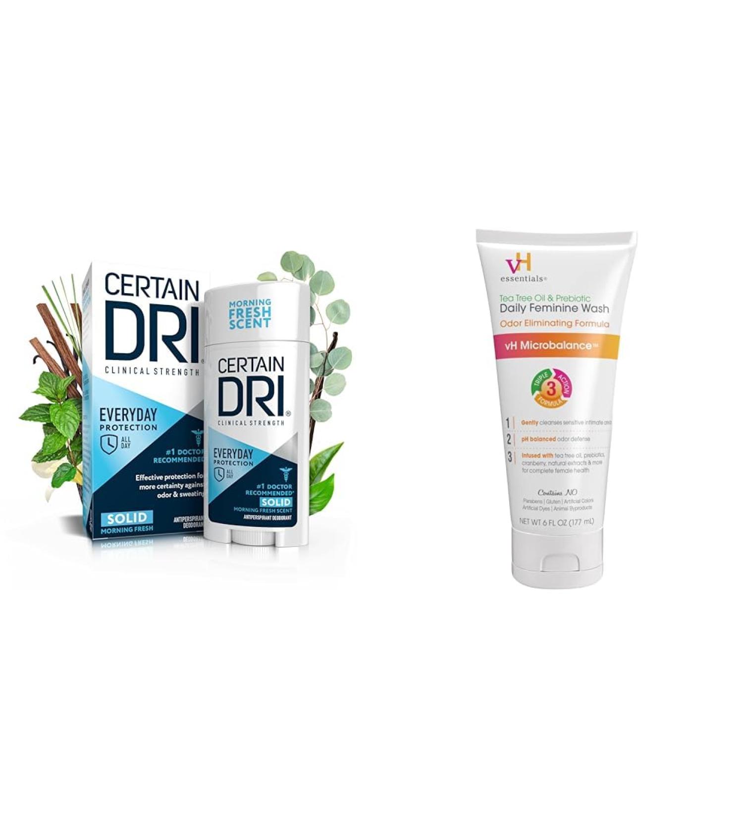 Certain Dri Everyday Antiperspirant Deodorant 2.6oz & vH Essentials Tea Tree Oil Feminine Wash 6oz - Buy Online on SooperMarket.com