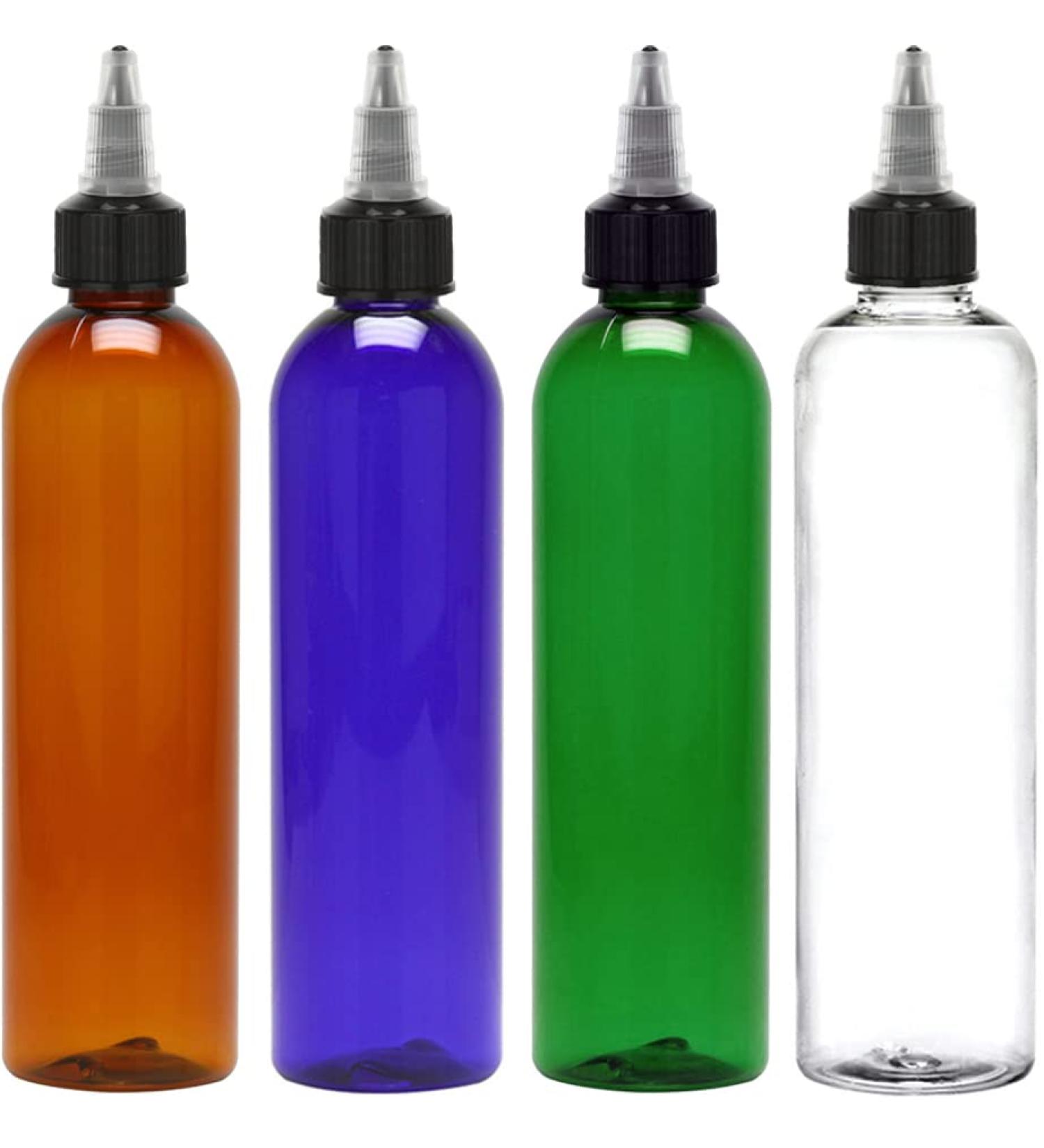 Twist Top Applicator Bottles  8 OZ Multicolored Squeeze Empty Plastic Bottles  Black Nozzle  BPA-Free  PET  Refillable  Open/Close Nozzle - Multi Purpose (4 Pieces) - Buy Online on SooperMarket.com