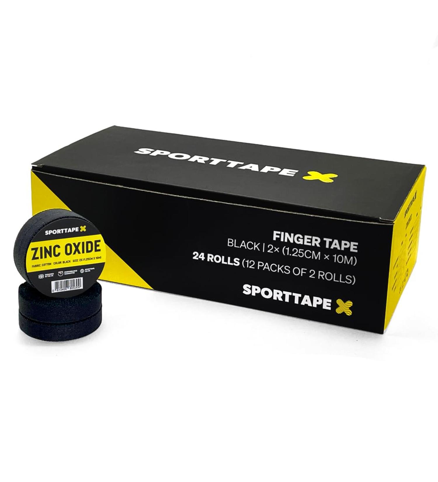 24 Rolls SPORTTAPE Finger Tape Zinc Oxide Tape - Black - 1.25cm x 10m | for Jiu Jitsu Bouldering Rock Climbing BJJ Crossfit Rowing Climbing & Golf (12 Packs of 2 Rolls) Black 1.25cm x 10m - 24 Rolls - Buy Online on SooperMarket.com