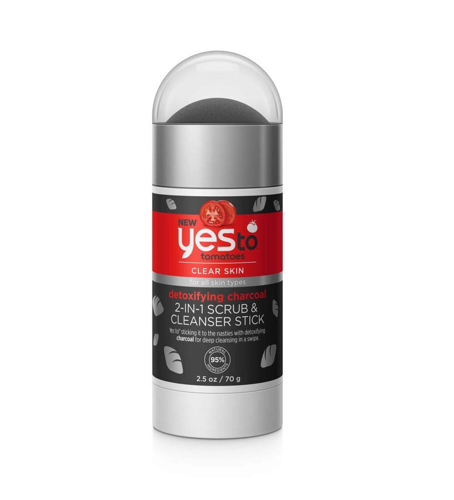 Yes To Tomatoes 2-in-1 Charcoal Face Scrub & Cleanser Stick | Detoxifying Blemish Treatment | 95% Natural 2.5 Oz - Buy Online on SooperMarket.com