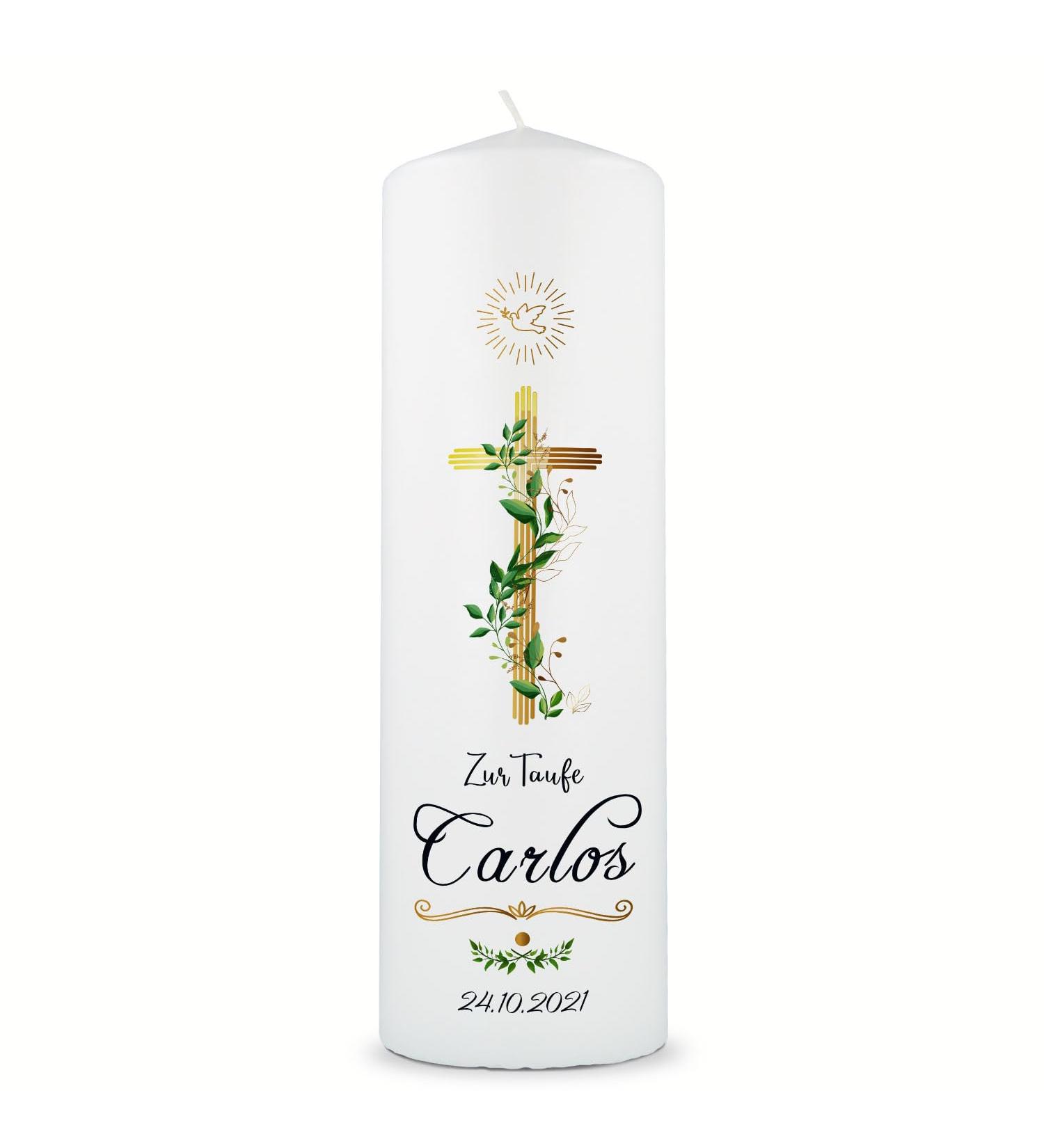 Personalized Gravure Printed Christening Candle - Golden Cross Baptism Gift for Boys & Girls - High-Quality 250/80 mm - Buy Online on SooperMarket.com