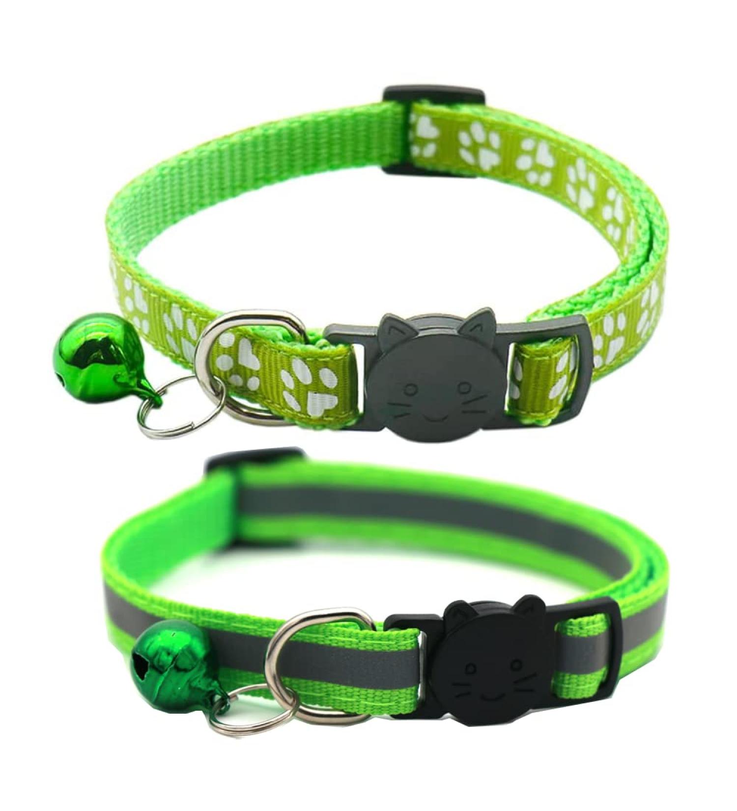 Hepplly 2-Pack Reflective Cat Collars with Bell - Quick Release Kitten Collars (Light Green) - International Shipping Available - Buy Online on SooperMarket.com