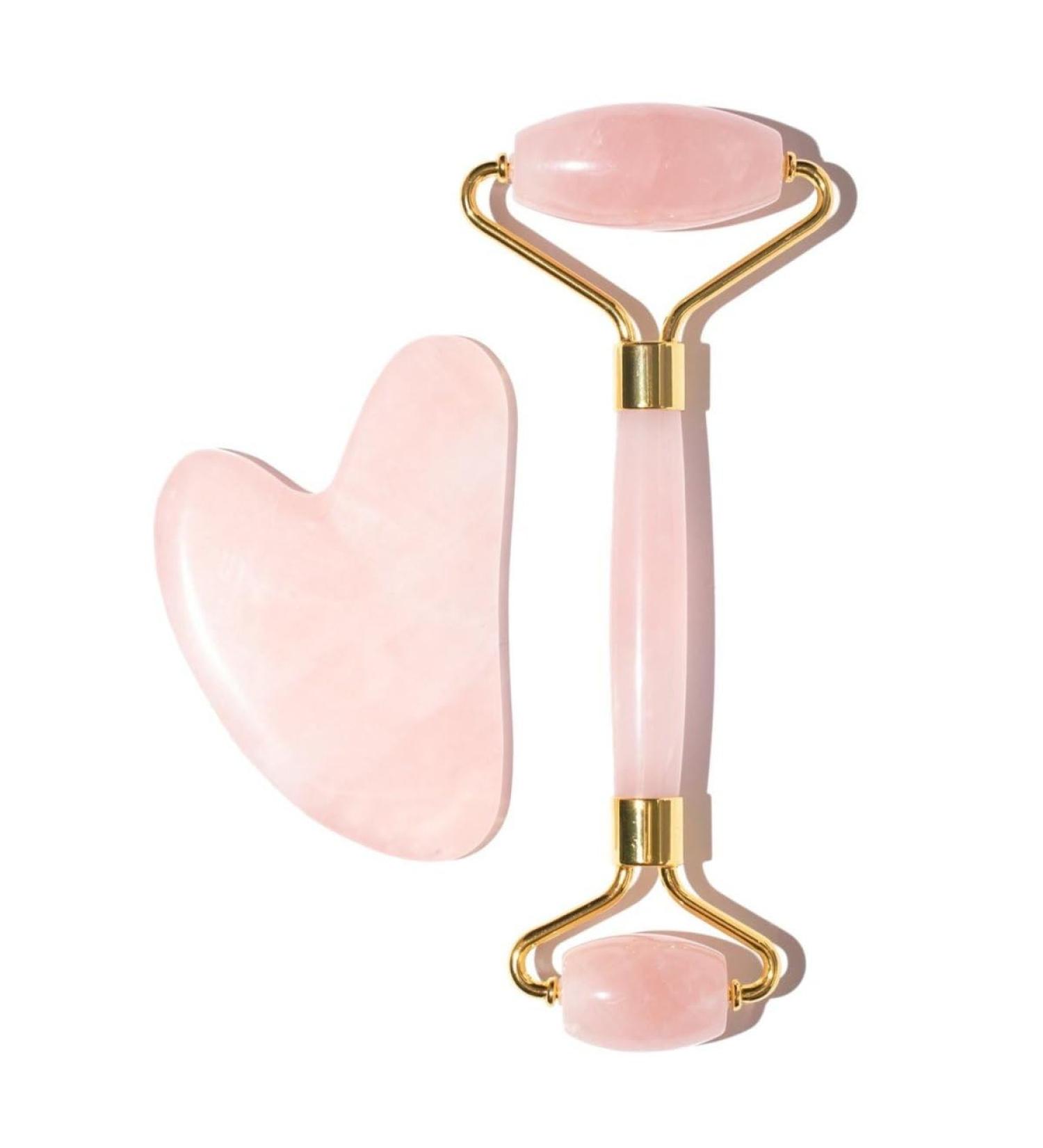 CHADO Roller & Gua Sha Set - Genuine Rose Quartz Facial Tools for Radiant Skin Drain & Sculpt | International Shipping Available - Buy Online on SooperMarket.com