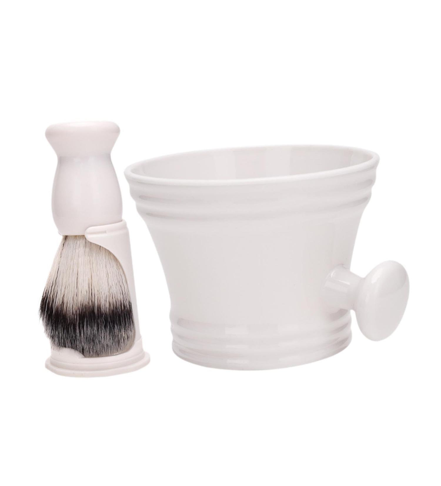 Magidal Cleaning Bowl & Razor Brush Set - Premium Hairdressing Tools Nylon Bristles Perfect Gift for Salon Professionals On-the-Go Shaving Mug in White - Buy Online on SooperMarket.com