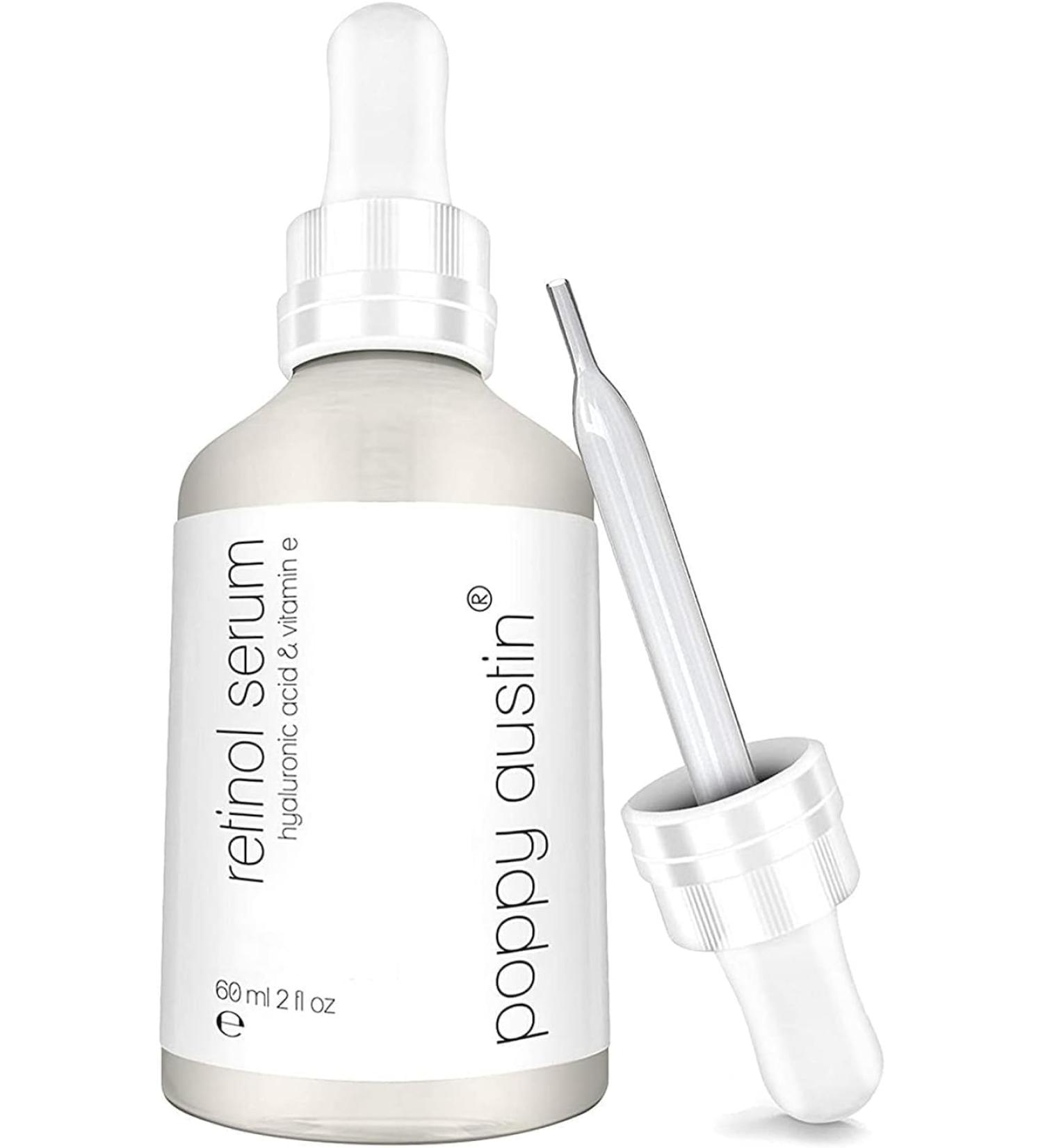 Poppy Austin 60mL Retinol Serum High Strength for Face - Fragrance-Free Night Serum with Retinol for Face Neck Acne Wrinkles - Anti-Ageing Face Serum with Retinol Vitamin E & Hyaluronic Acid