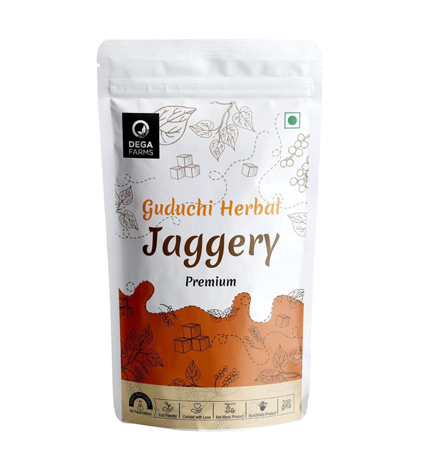 DEGA FARMS Premium Guduchi Herbal Jaggery - 200GM | Made with 100% Pure Organic & Natural Ingredients - Sedex Certified - Buy Online on SooperMarket.com