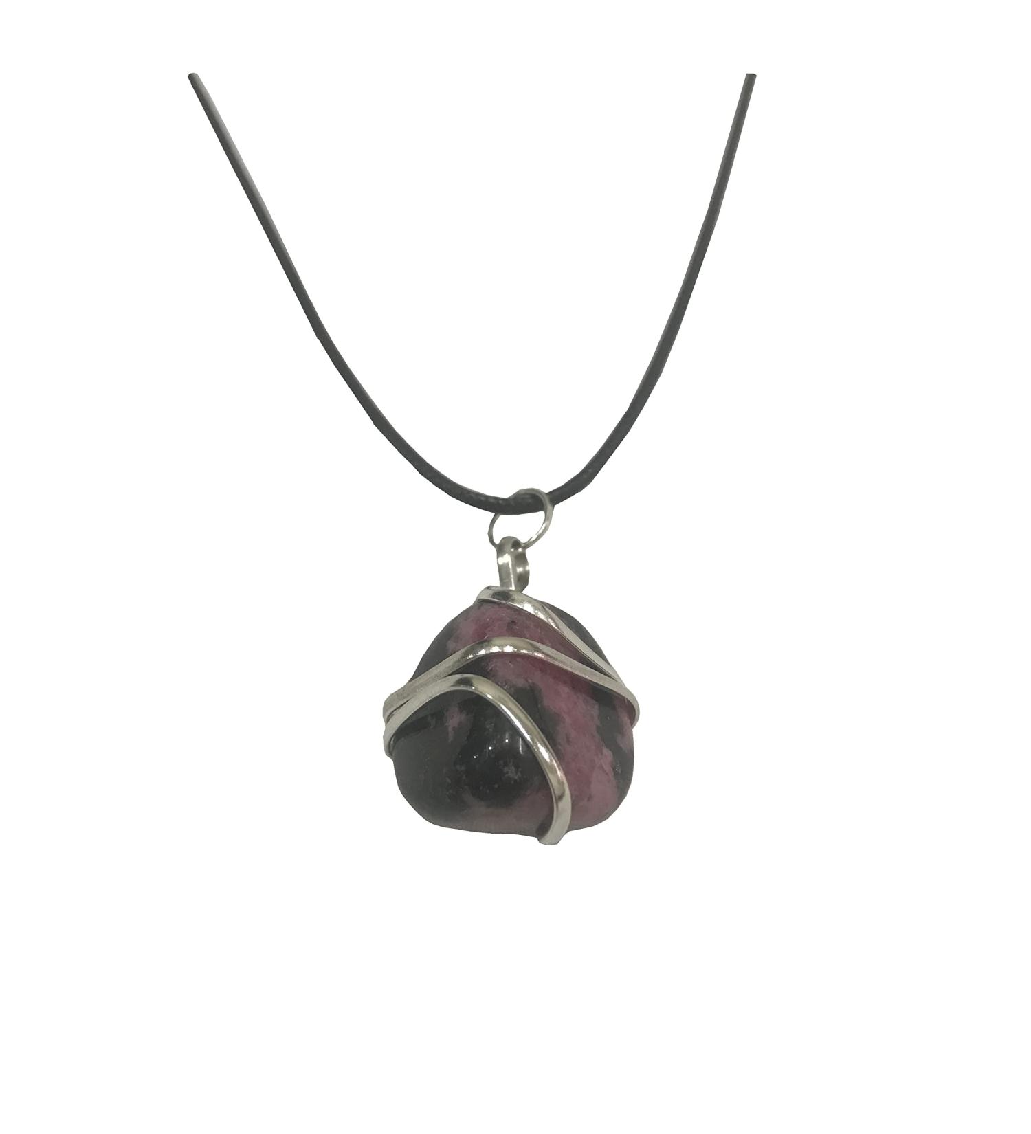 Raw Rhodonite Tumbled Crystal Healing Pendant Necklace for women Good Luck Rhodonite Stone of Empath Compassion and Emotional Balance Silver Wire Wrapped Pendants Spiritual Gift