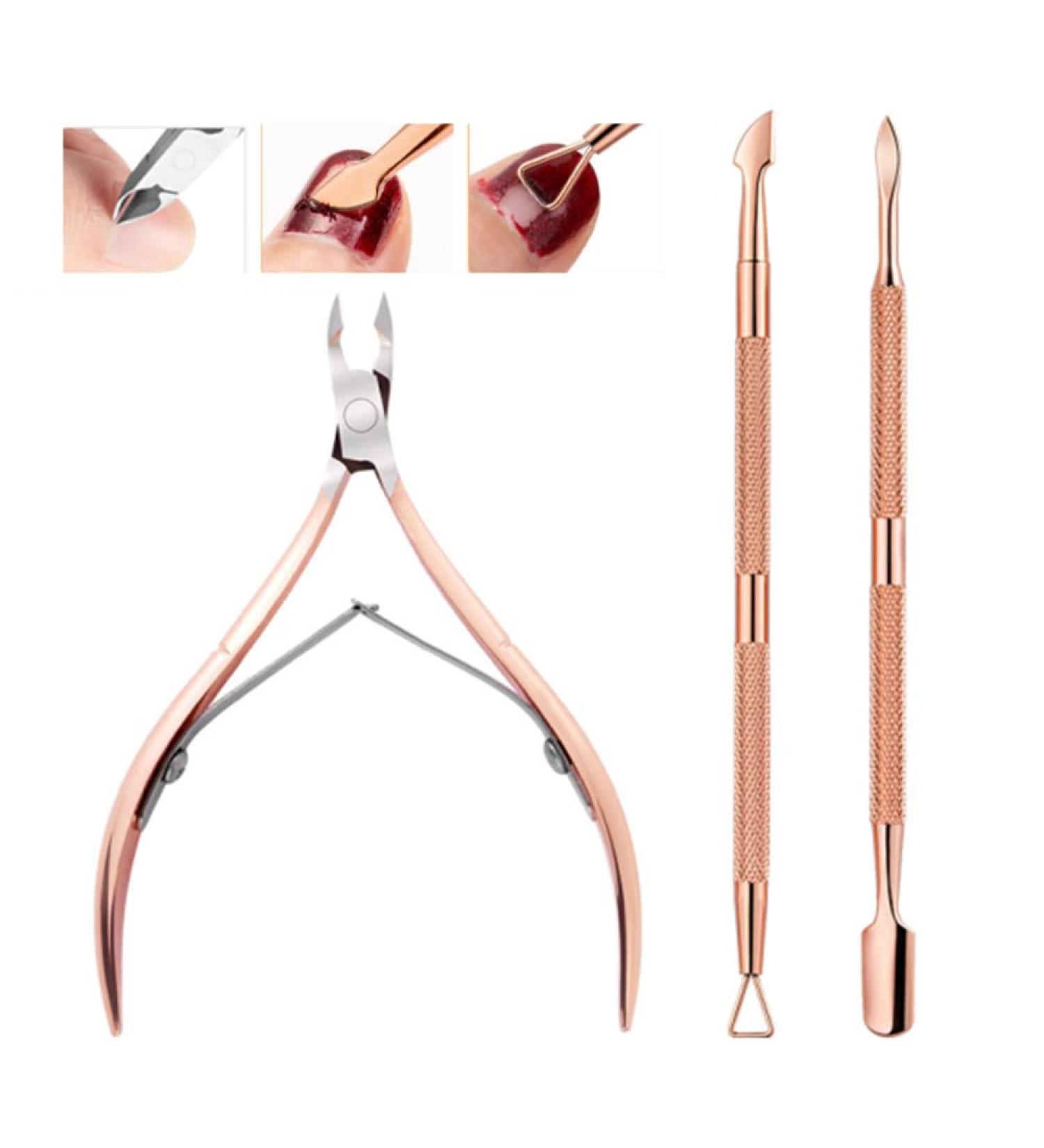 Cuticle Trimmer with Cuticle Pusher-Cuticle Pusher Cuticle Cutter Remover Cuticle Trimmer Nipper Nail Clipper Sets Nail Care Kit Professional Stainless Steel Manicure Pedicure Tools-3 PCS - Buy Online on SooperMarket.com