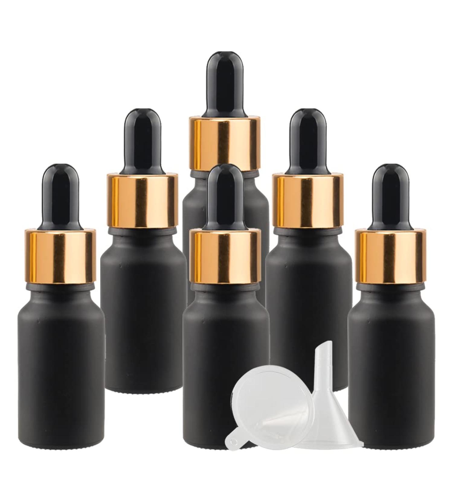 ZEOABSY 6 PiecesÂ 10mlÂ Empty Frosted Black/Gold Glass Dropper Bottles with Glass Pipette for Essence Essential Oil Elite Fluid Travel Cosmetics Storage Containers - Buy Online on SooperMarket.com