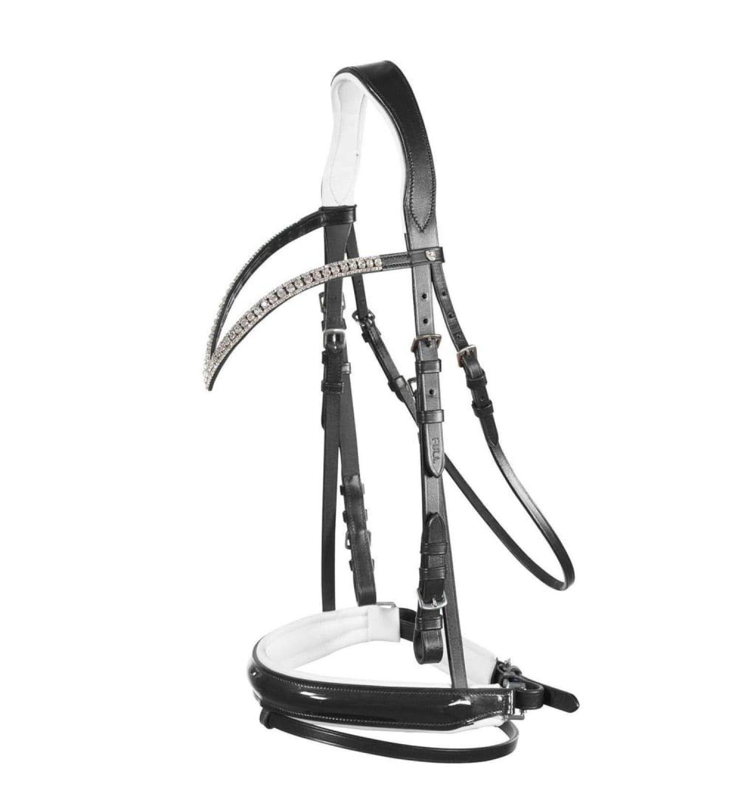 HORZE Grayson Classic Leather Ergonomic Snaffle Dressage Bridle - Black/White Horse - Buy Online on SooperMarket.com