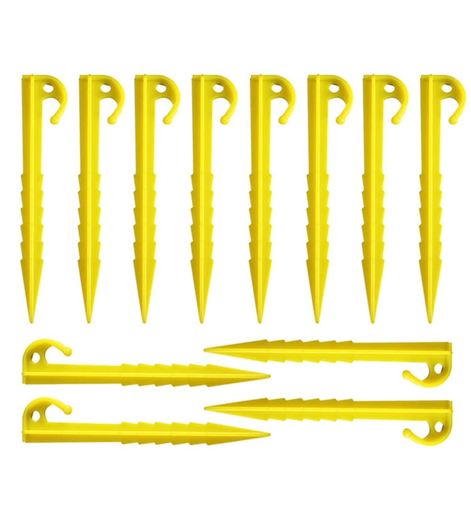 JZTang 12 Pcs 5.7 inch Yellow Plastic Tent Stakes - Heavy Duty Serrated Edges for Camping, Outdoor, Garden - 5.9 inch Style 1 - Buy Online on SooperMarket.com
