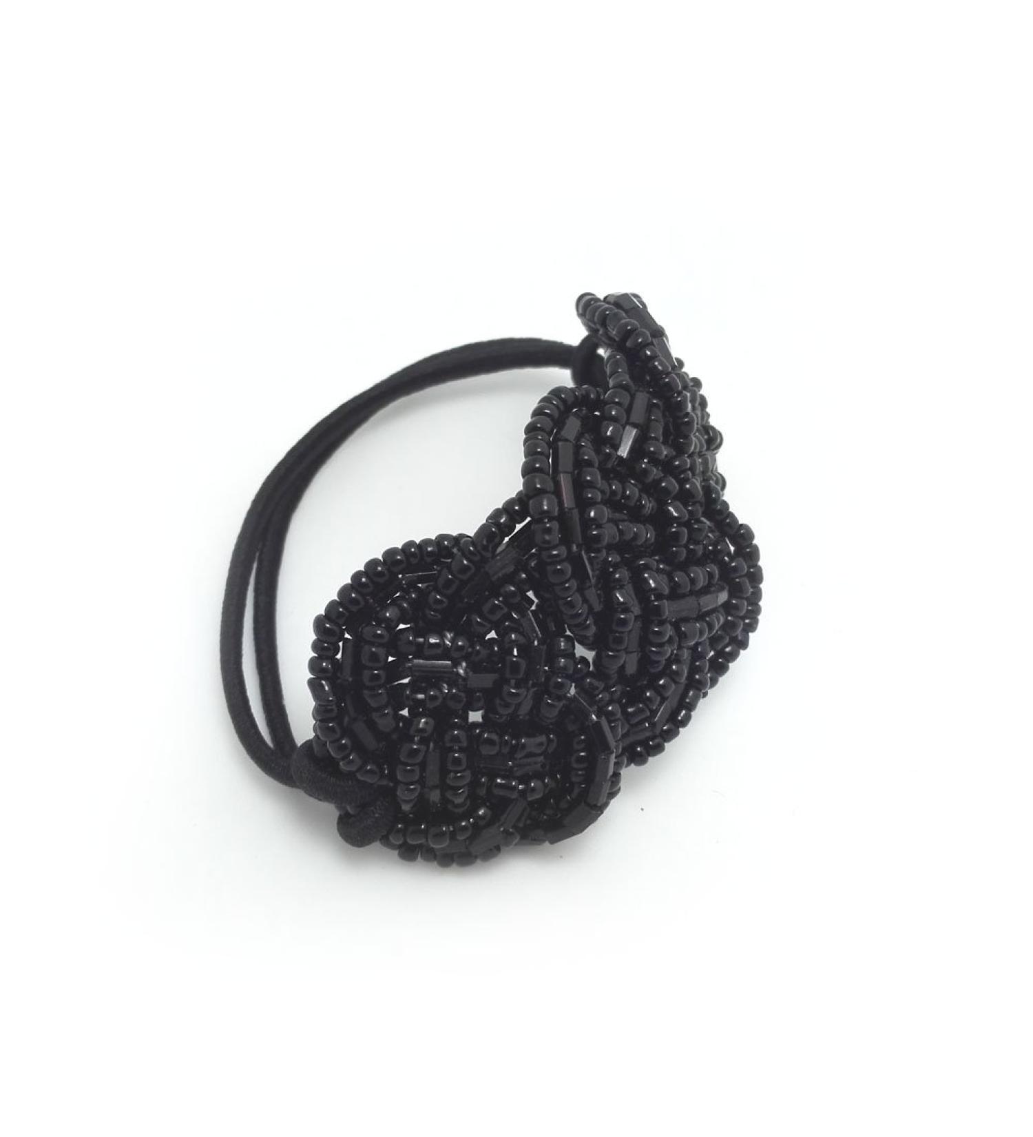 Meilliwish Crystal Beads Ponytail Holder Hair Tie (B10)(Black)