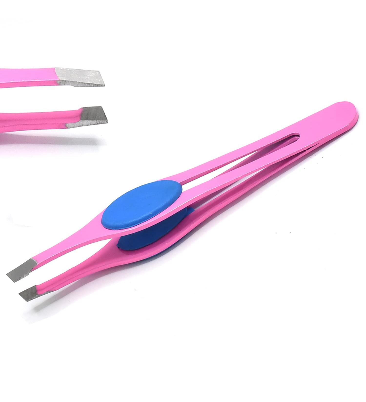 Surgi-Grade Stainless Steel Slant Pink Tweezers for Eyebrows - Precision Tool for Ingrown Hair Removal | G.S Online Store - Buy Online on SooperMarket.com