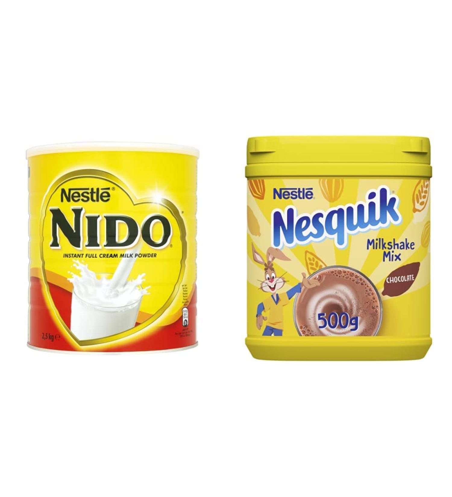 Nido Instant Full Cream Milk Powder Substitute for Fresh Milk For Tea & Coffee 2.5kg Tin & Nesquik Chocolate Flavoured Milkshake Powder For Milk Fortified with Vitamin D Breakfast - Buy Online on SooperMarket.com