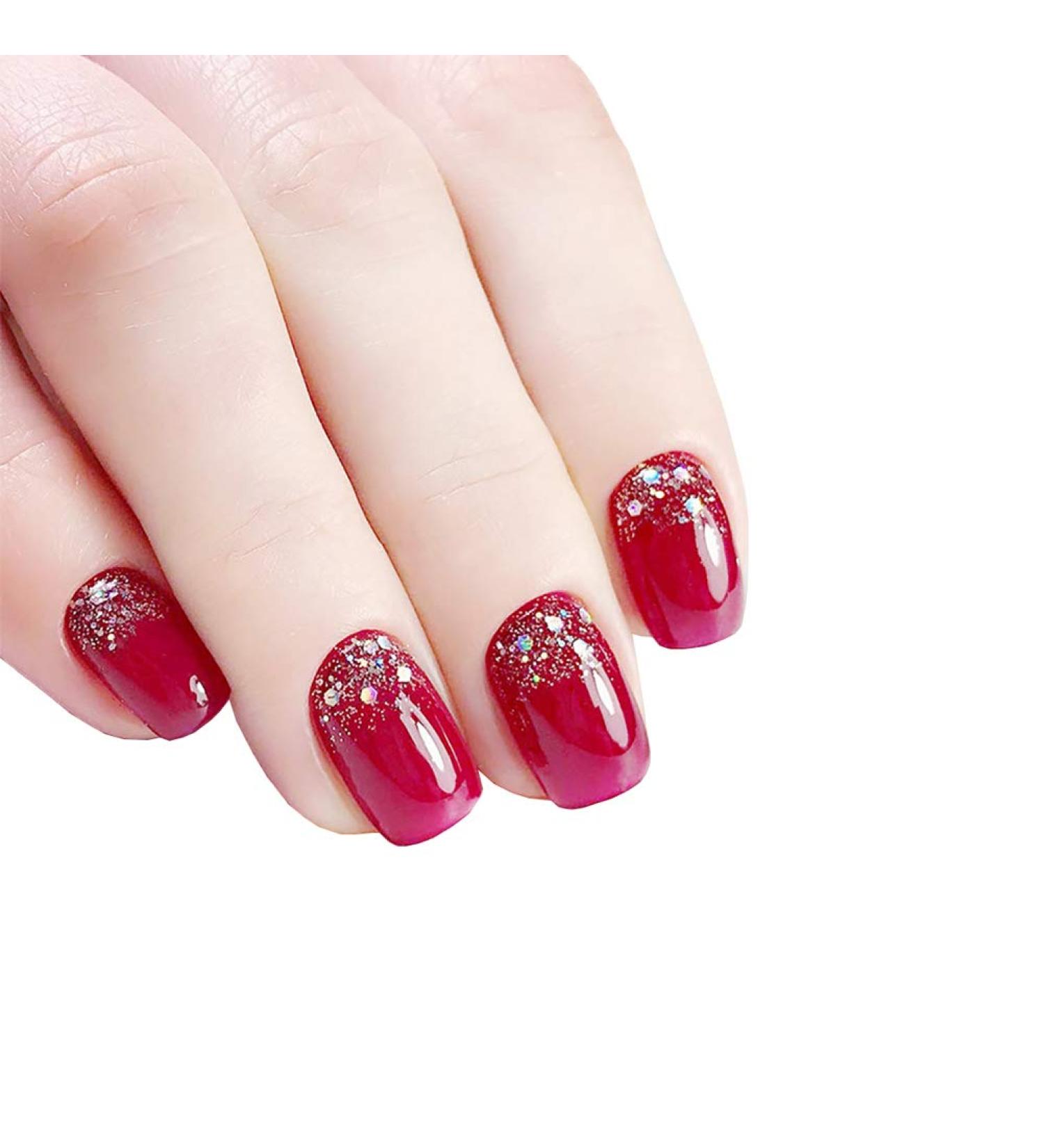 JIHUOO 24 Pieces Red Short False Nails - Artificial Fingernails with Glue & Stickers for All Occasions | International Shipping Available - Buy Online on SooperMarket.com