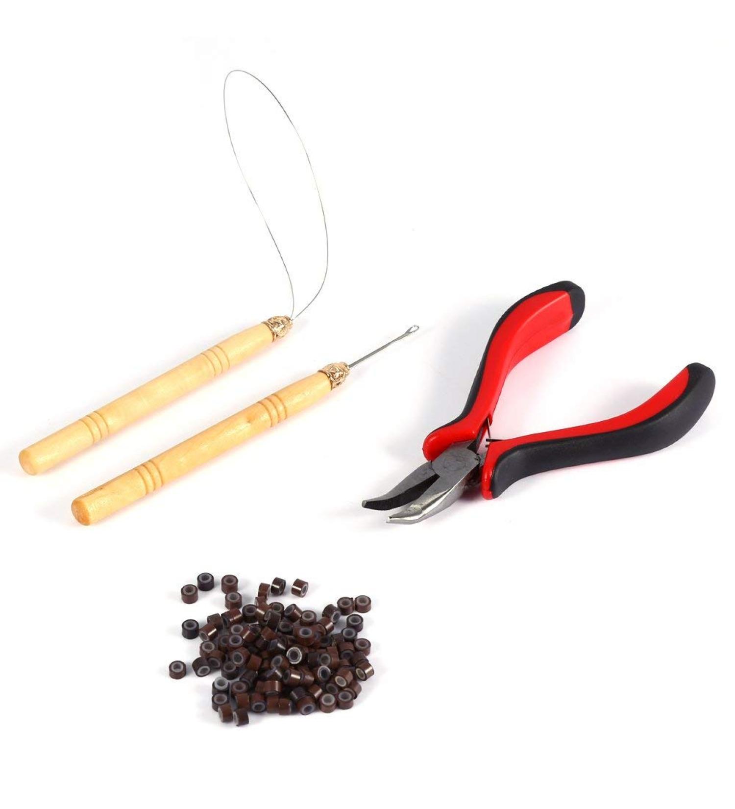 Filfeel Hair Extensions Tool Set - 100 Microring Pearls Hook Needle Tension Loop & Pliers for Seamless Extensions - Buy Online on SooperMarket.com