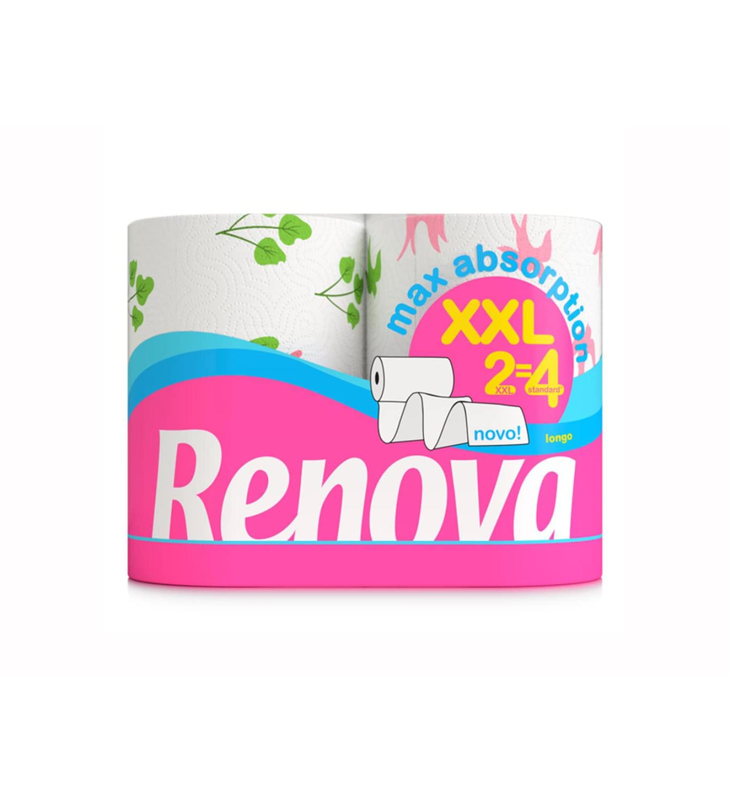 Renova Kitchen Paper - Max Absorption XXL 2-Layer Printed Rolls (2-Pack) - All-Purpose Towels for Home Use - Equivalent to 4 Standard Rolls - Buy Online on SooperMarket.com