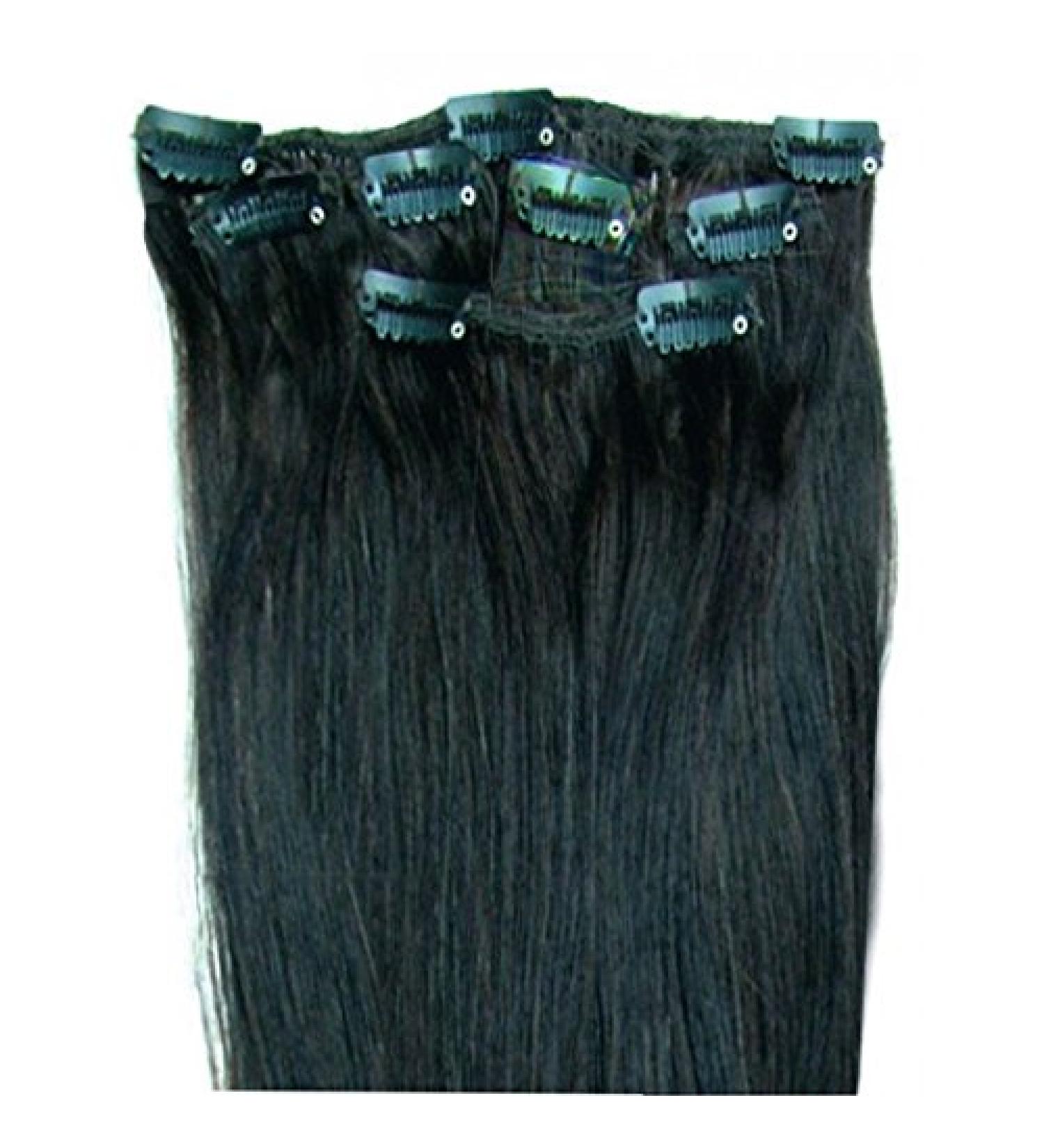 18" Clip In Hair Extensions 100% Remy Human Hair 6 piece Half Head Set 40g Jet Black #1