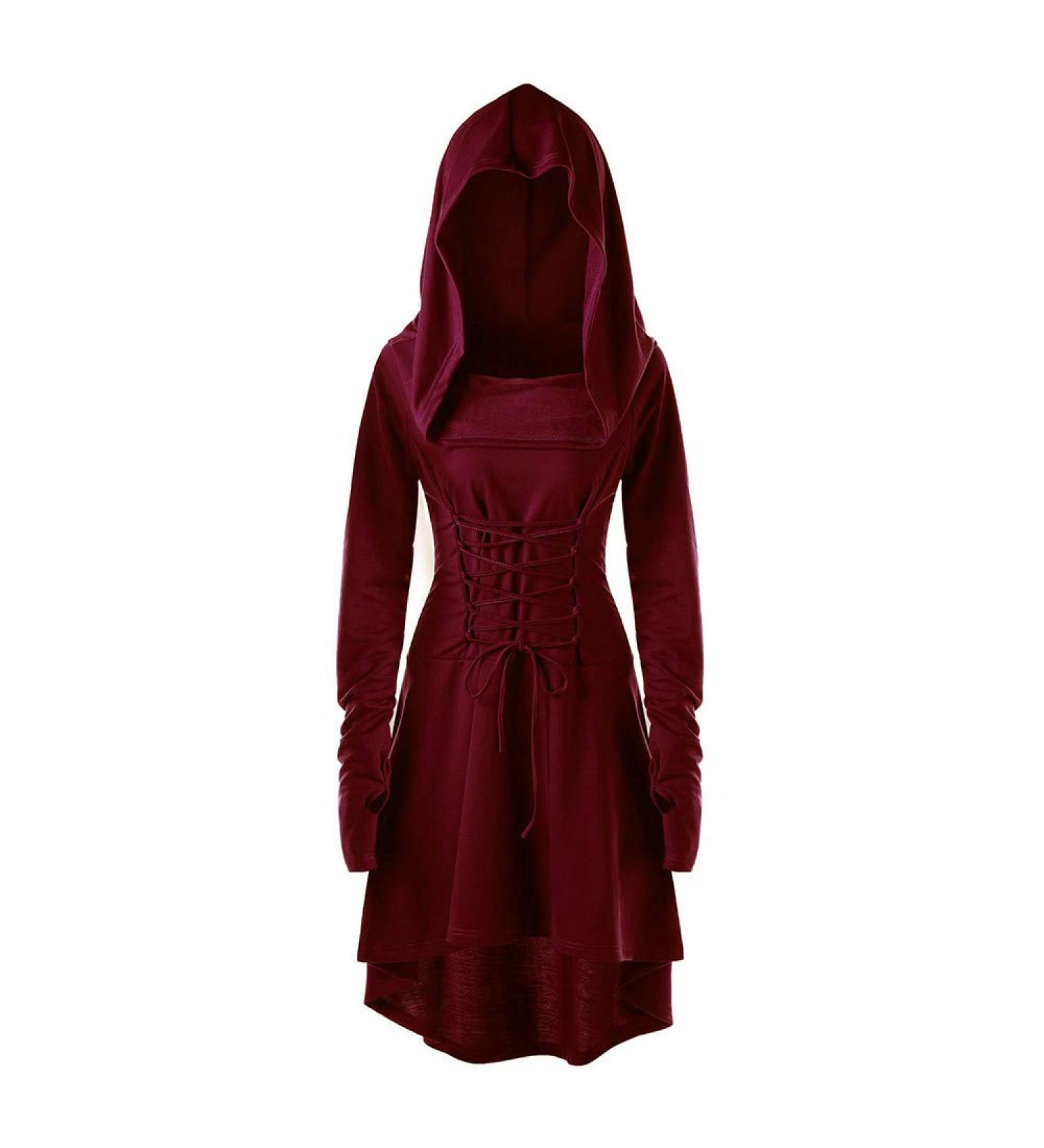 Renaissance Women's Lace-Up Hooded Robe Dress - Vintage High-Low Cloak [Color 05, Size Small] - Buy Online on SooperMarket.com