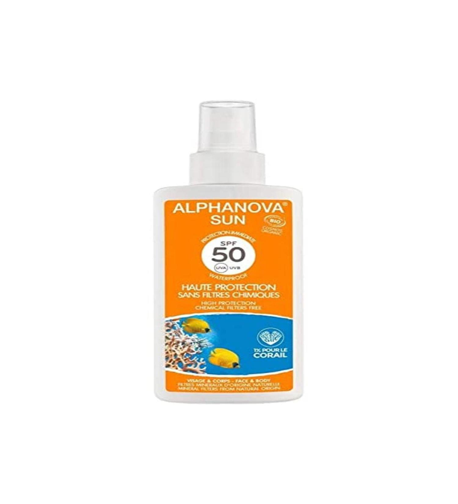Alphanova Sun Organic Sunscreen With SPF 50 For Face and Body Immediate Protection Waterproof 125ml