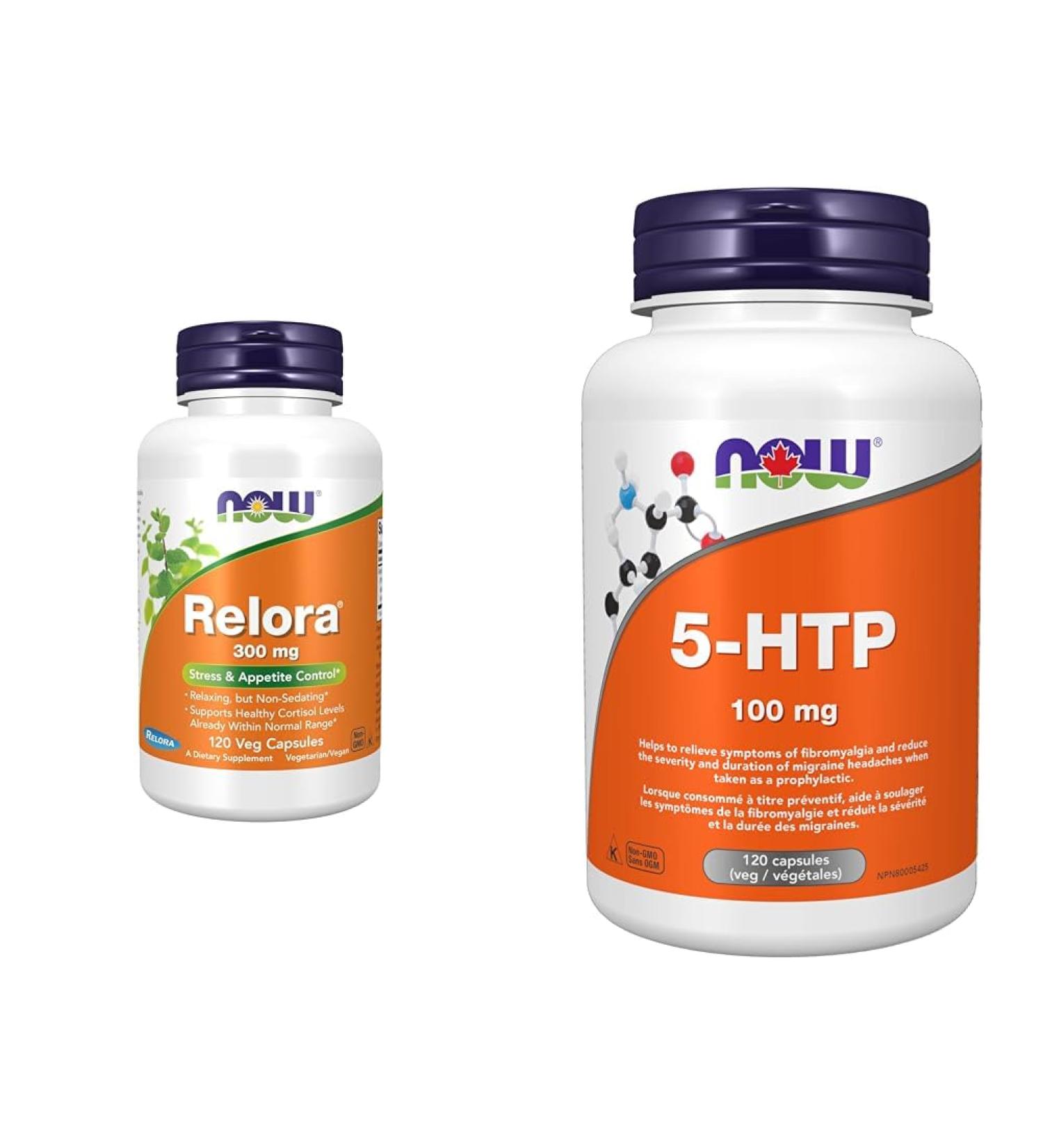 NOW Supplements Relora 300mg Capsules 120 Count & Supplements 5-HTP (5-Hydroxytryptophan) 100mg Capsules 120 Count SUPPLEMENT + SUPPLEMENT NOW 5-HTP 100mg - Buy Online on SooperMarket.com