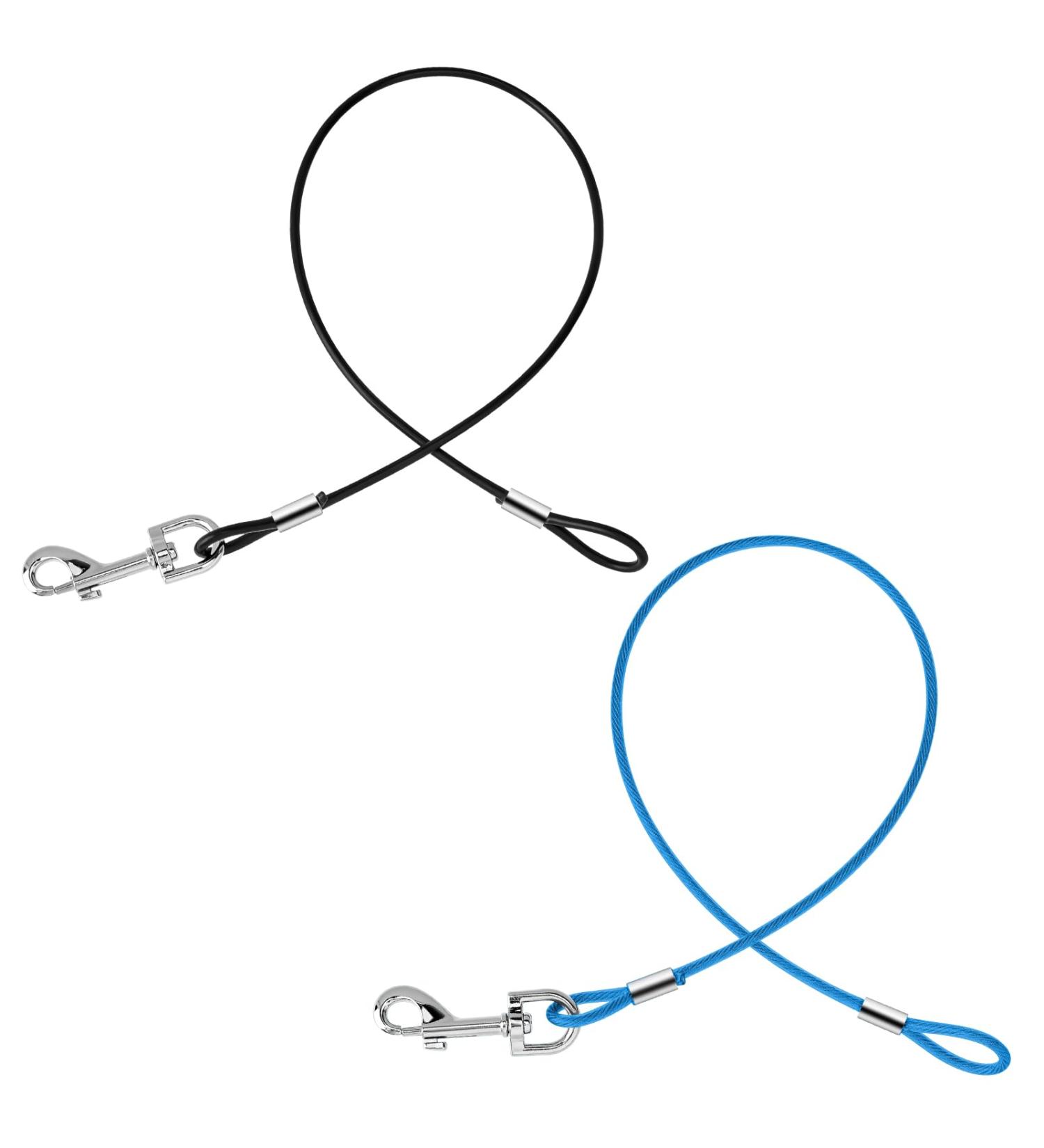 2 Pack Chew Proof Dog Leash Extension Metal Cable Lead Non-Tangle Connect Leash for Any Leash Heavy Duty Dog Leash Extender for Collar & Harness (Black+Blue) - Buy Online on SooperMarket.com