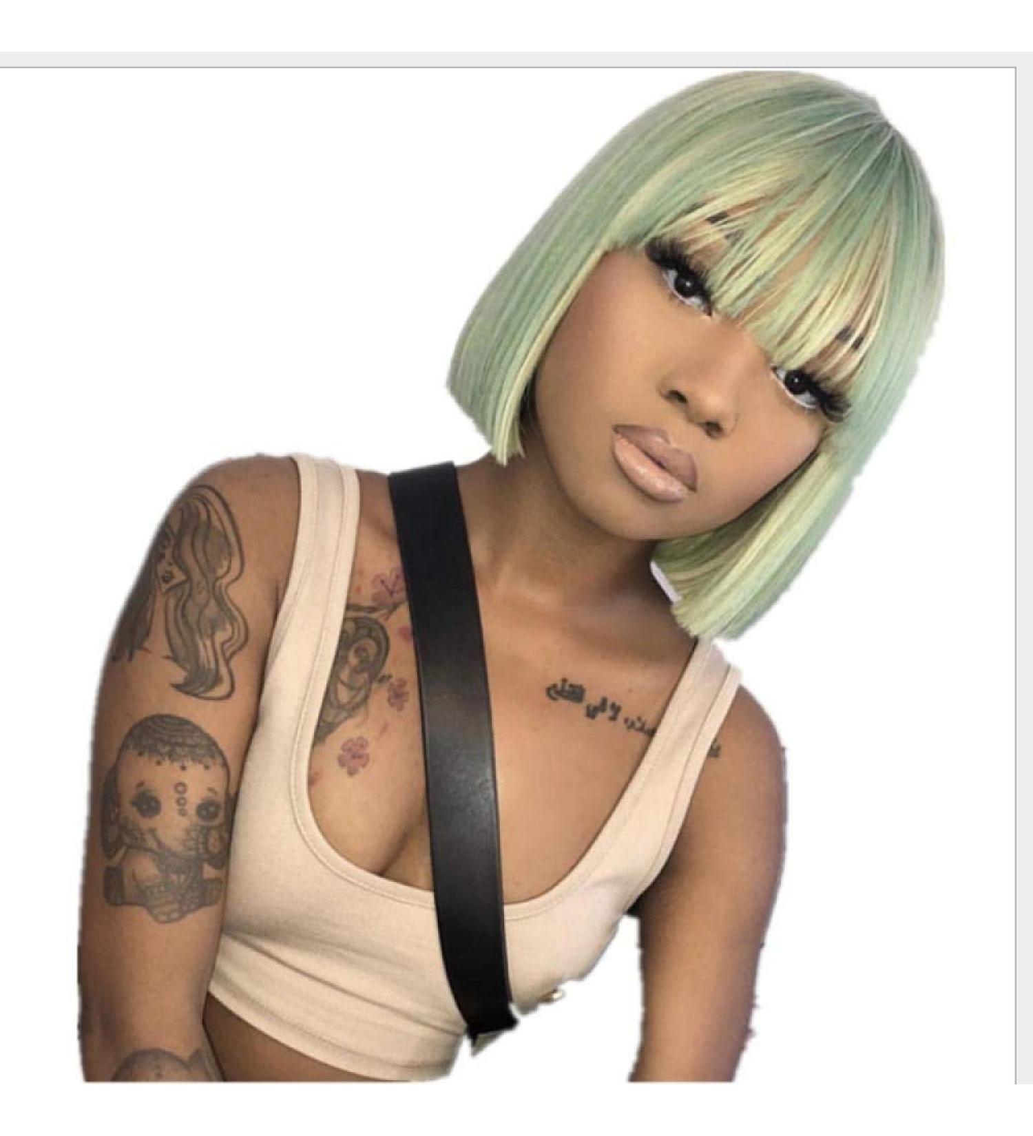 Buy BGHJUE African Green Bob Lace Front Wig - Pre-Plucked Human Hair for Black Women - Buy Online on SooperMarket.com