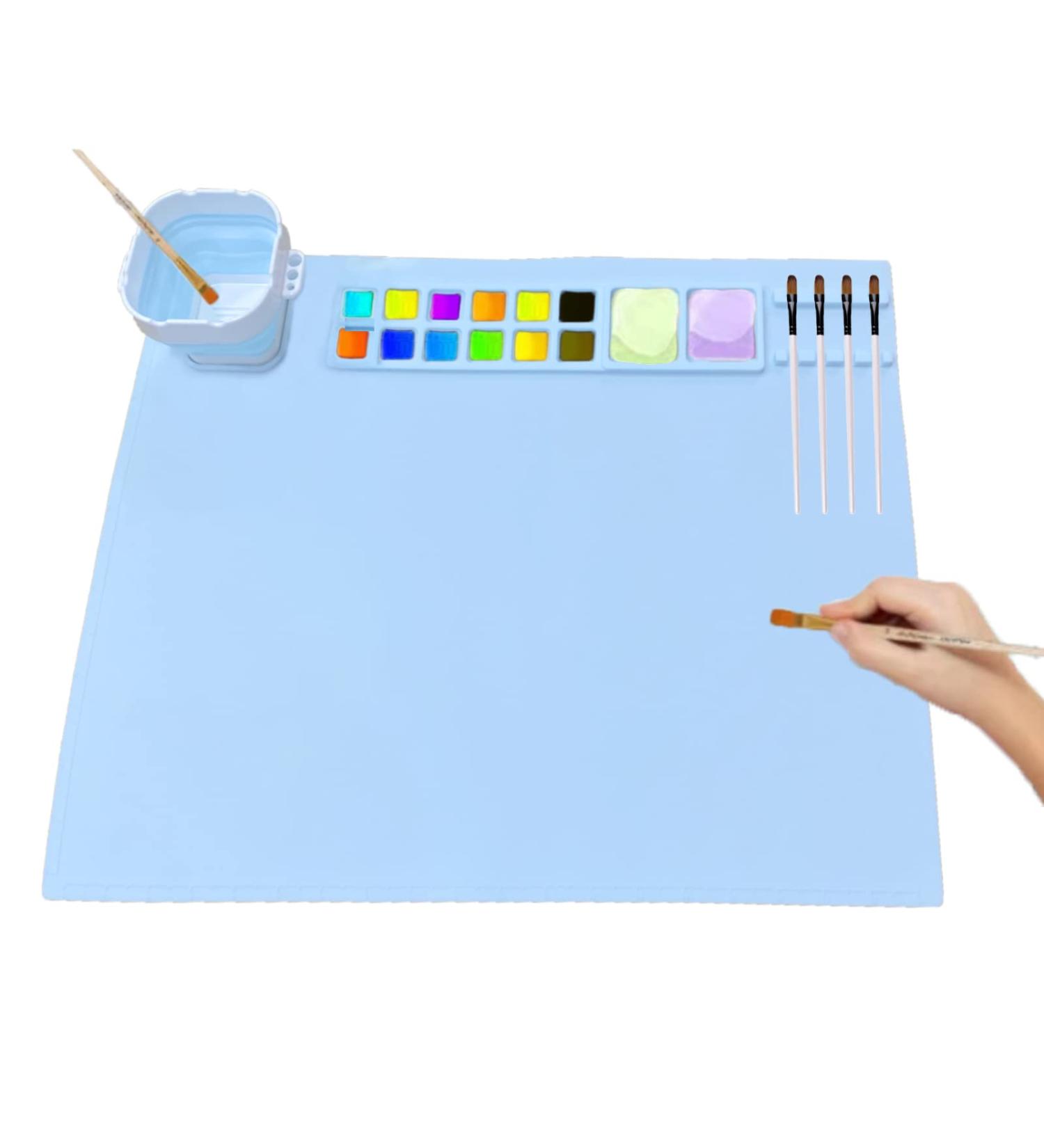 Silicone Craft Mat for Resin & Liquid Casting | Non Stick 20x16 Sheet for Art, Painting, Clay & Play | Includes Cleaning Cup | Blue - Buy Online on SooperMarket.com