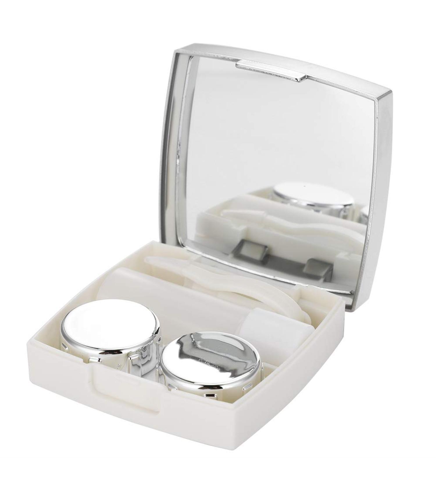 Mini Contact Lens Case Travel Bag - Portable Eye Care Set with Mirror | 3 Colors Available (White) - Buy Online on SooperMarket.com
