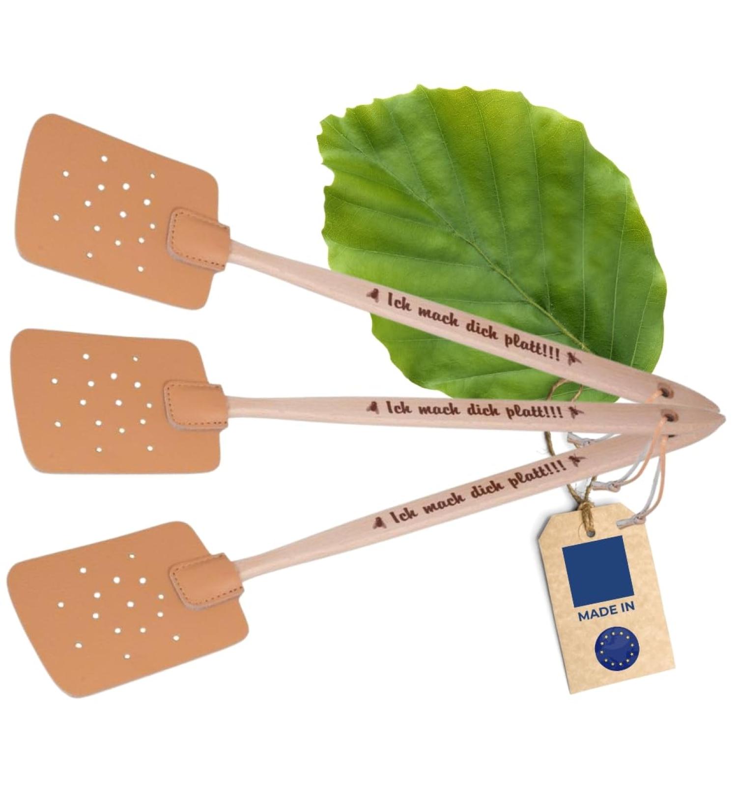 Hofmeister Fly Swatters - Set of 3 Beech Wood & Leather Insect Catchers | European Design 47.5 cm | I Make You Flat!!! - Buy Online on SooperMarket.com