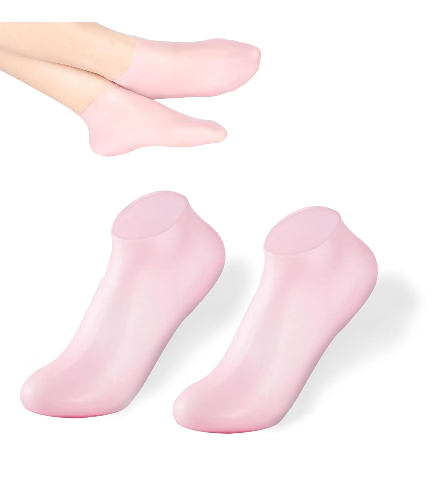 Silicone Moisture Socks for Dry Cracked Feet | Spa Gel Foot Masks - Anti-Slip Foot Care - Pink - Buy Online on SooperMarket.com