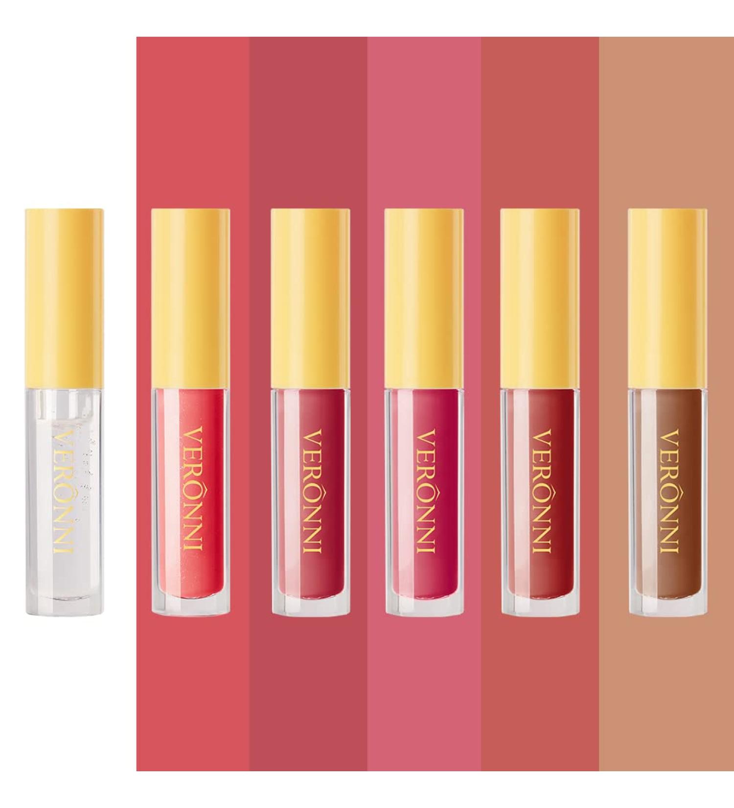 VERONNI 6 Colors Lip Tinted Stain Gloss Set - Hydrating Plumping Liquid Lipstick & Moisturizing Clear Lip Oil for Dry Lips - Buy Online on SooperMarket.com